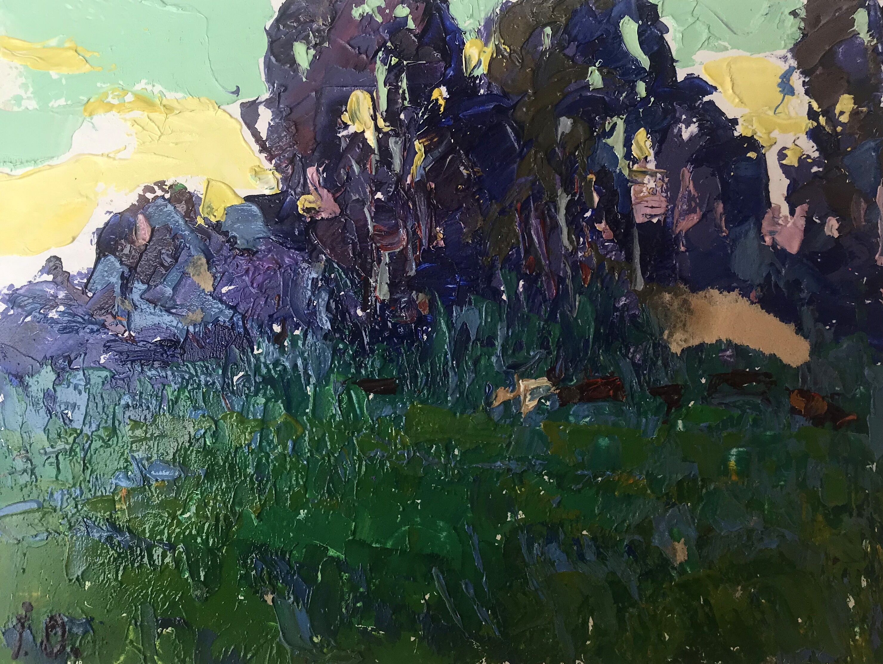 Dipinto ad olio Erba nel campo Oleksiy Ivanyuk 15x20cm