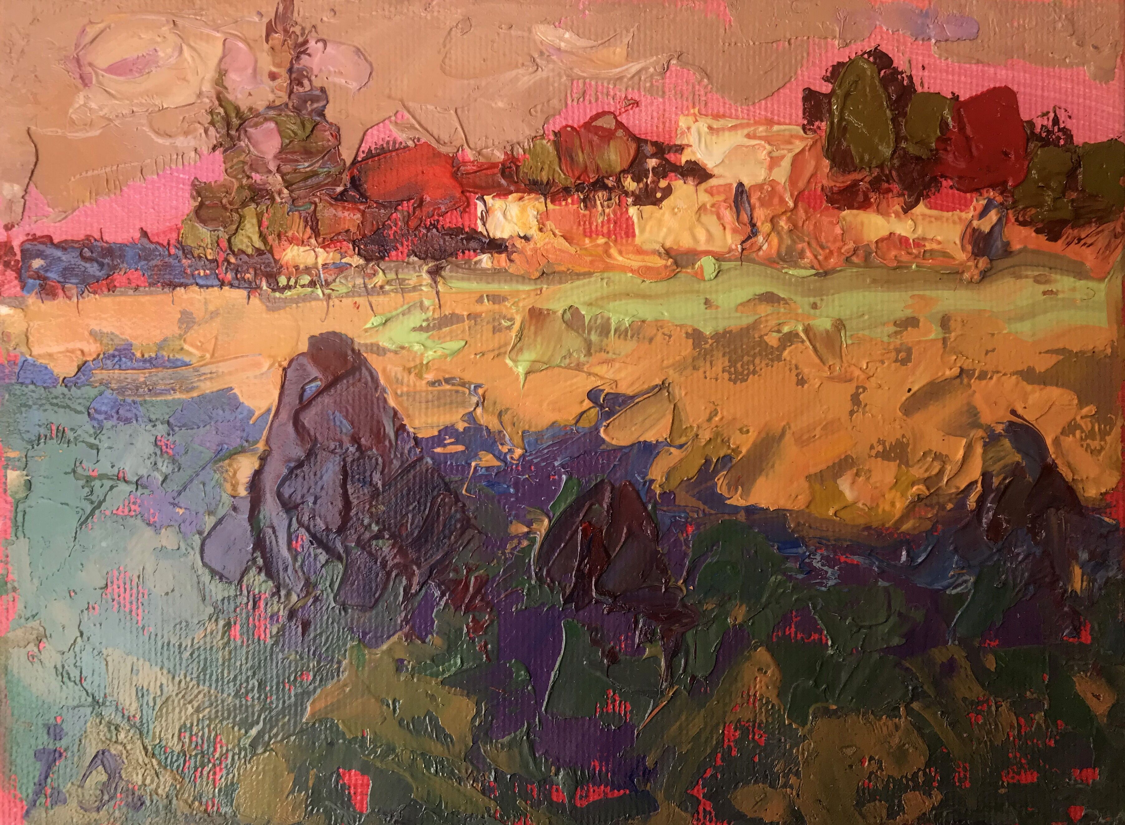 Pintura al óleo Al atardecer Oleksiy Ivanyuk 15x20cm