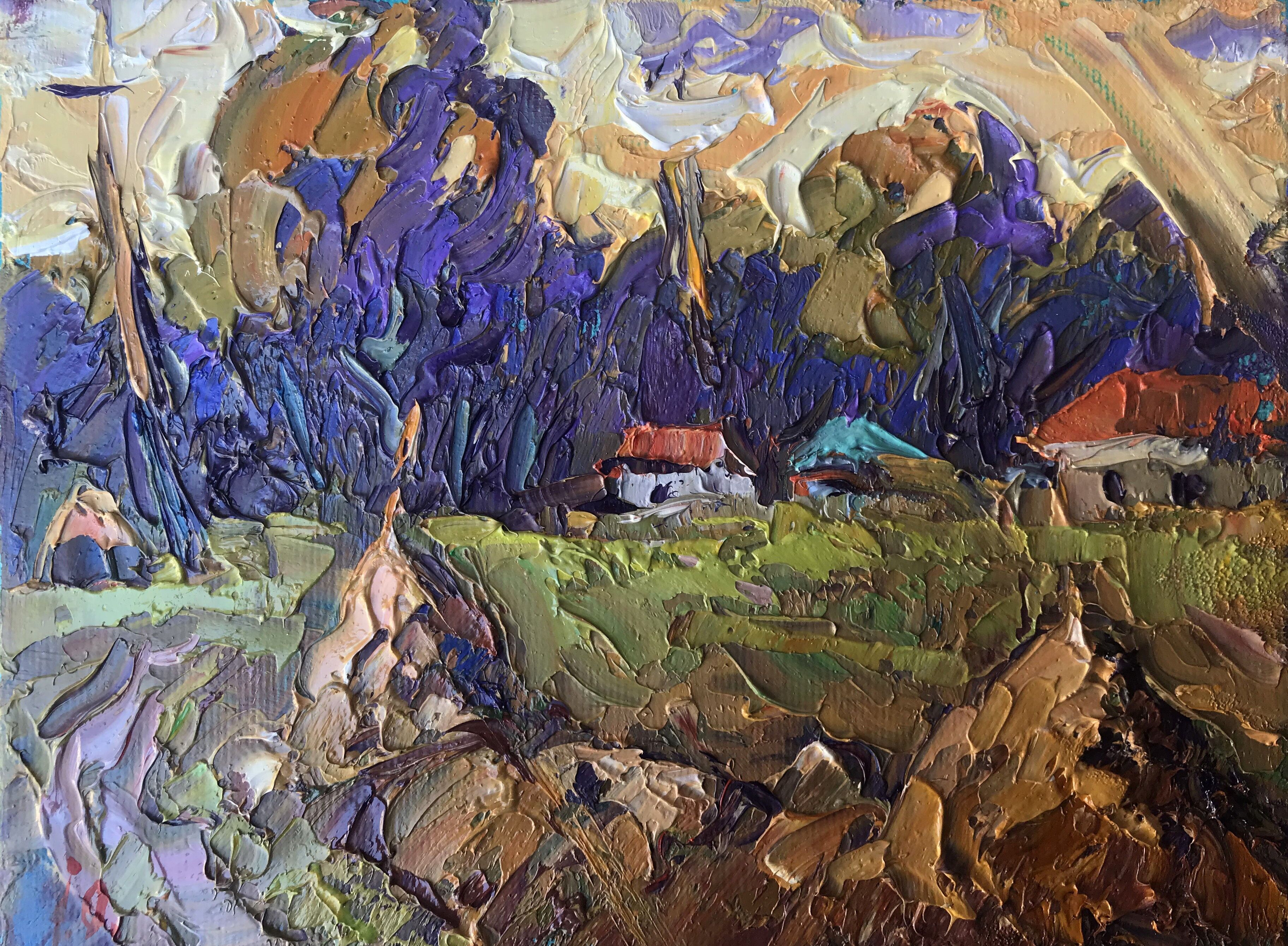 Ölgemälde „Der Dorfrand“, Oleksiy Ivanyuk, 15 x 20 cm