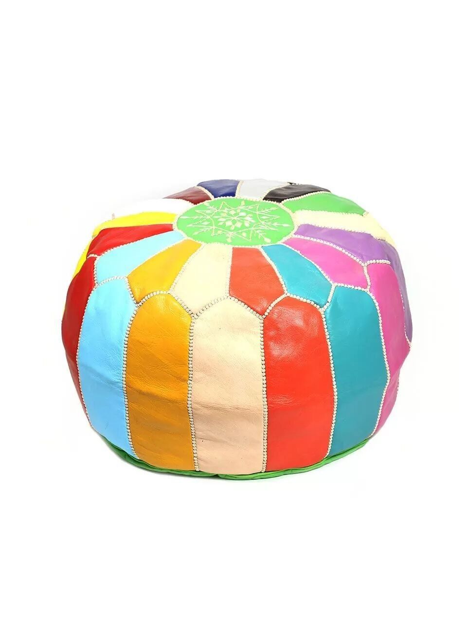 M1 Fassi Lederpouf - Mehrfarbiger marokkanischer Ziegenleder-Ottomane