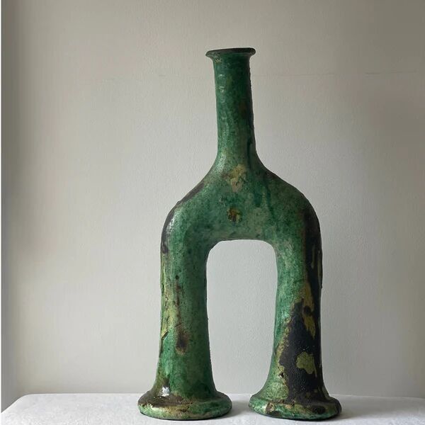 Sculptural Tamegroute Candle Holder Green - Large Statement Piece