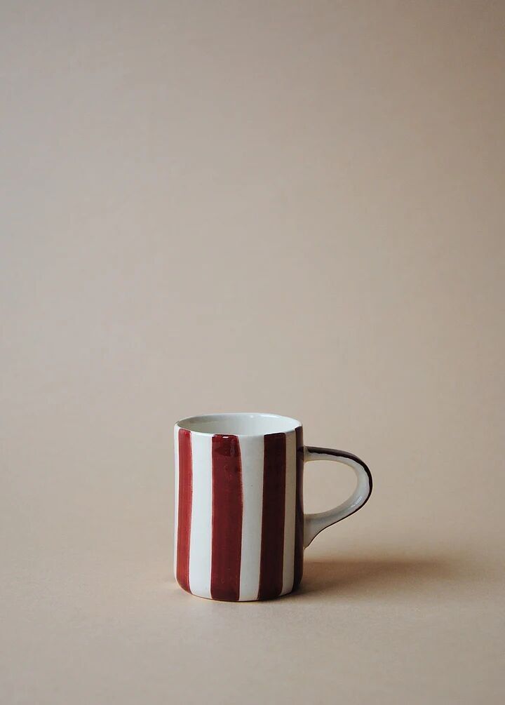 Burgundy Striped Espresso Cup - Handmade Portuguese Ceramic