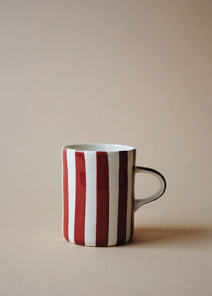 Taza de rayas burdeos - Cerámica portuguesa hecha a mano