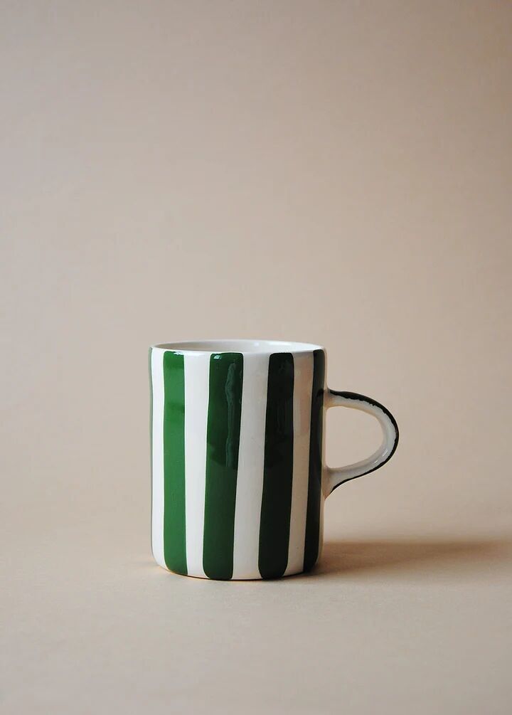 Green Striped Mug - Handmade Portuguese Ceramic