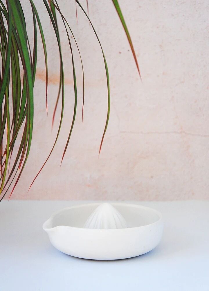 Exprimidor de cítricos de cerámica - Esmalte blanco torneado a rueda