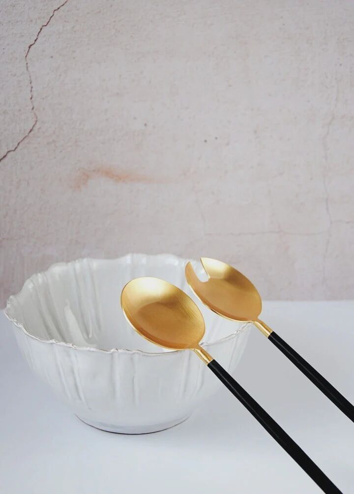 Cubiertos para ensalada dorados y negros - Juego de acero inoxidable