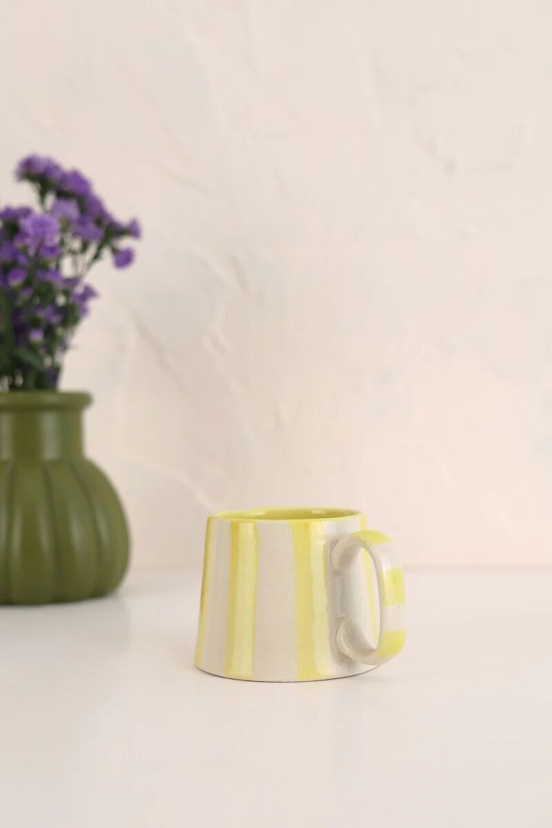 Ceramic Yellow Stripe Coffee Cups - Handmade Set of 4 (220ml)
