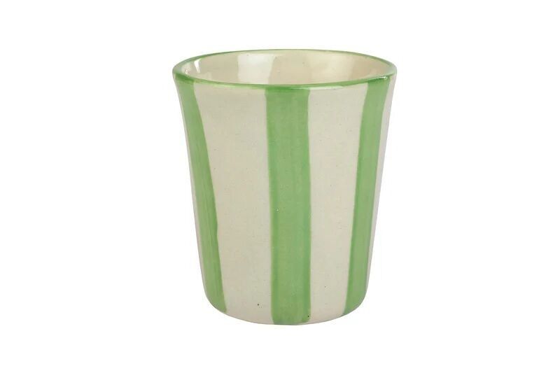 Vasos de cerámica con rayas verdes - Juego de 4 (3 pulgadas) - Hechos a mano