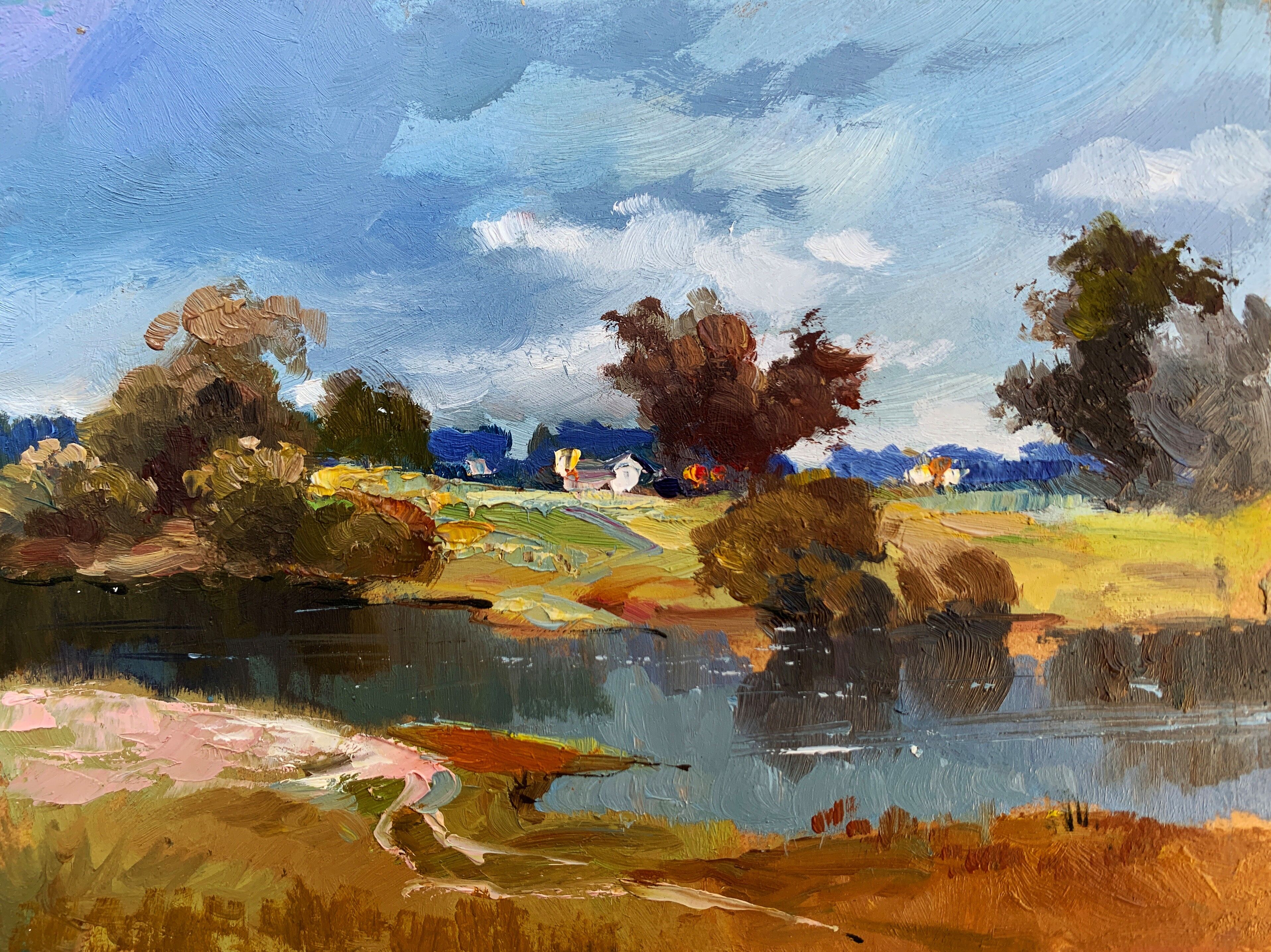 Ölgemälde „Flussstille“, Yuriy Suprunchuk, 15 x 19 cm