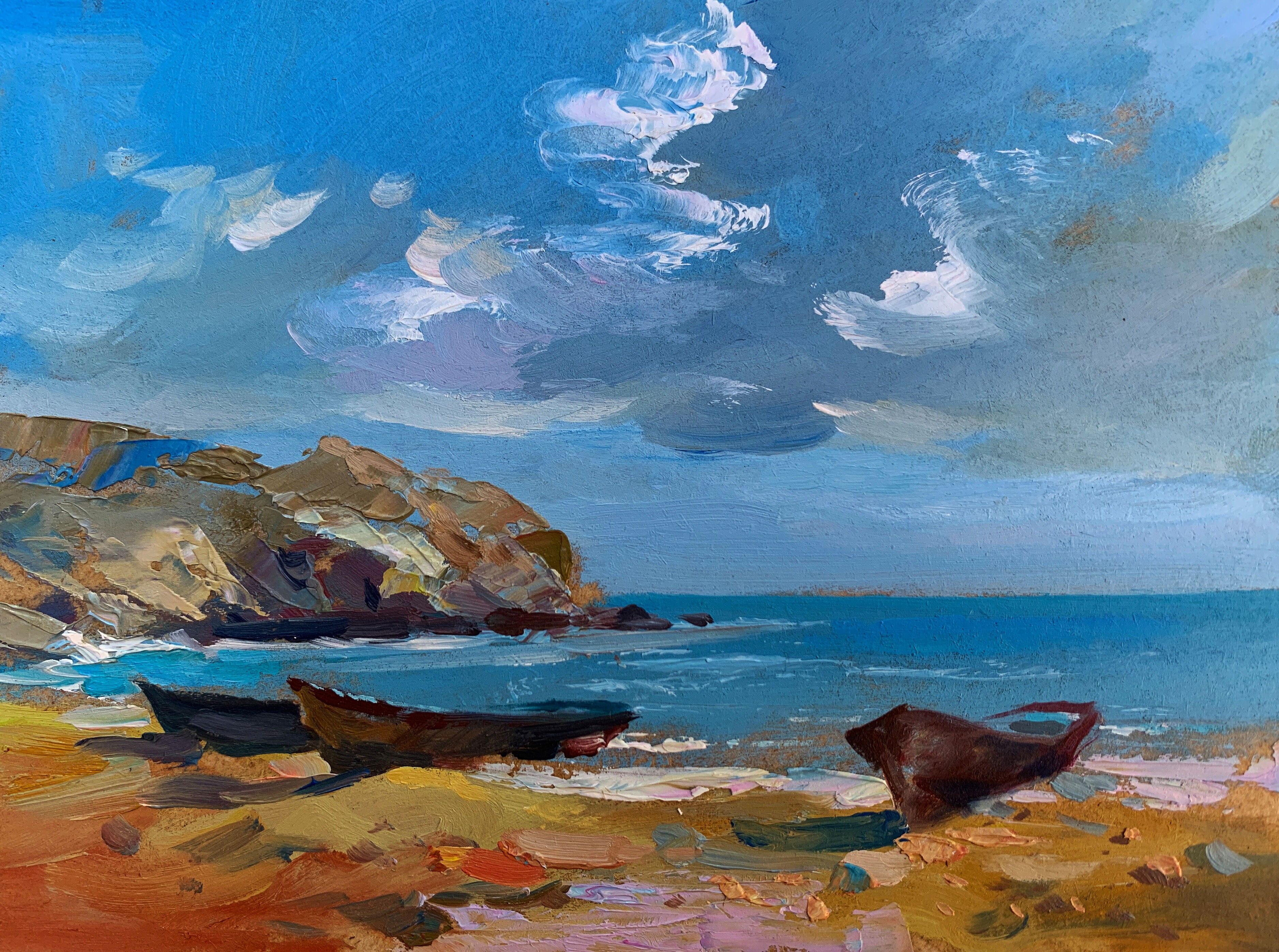 Dipinto ad olio Isola nel mare Yuriy Suprunchuk 15x19cm