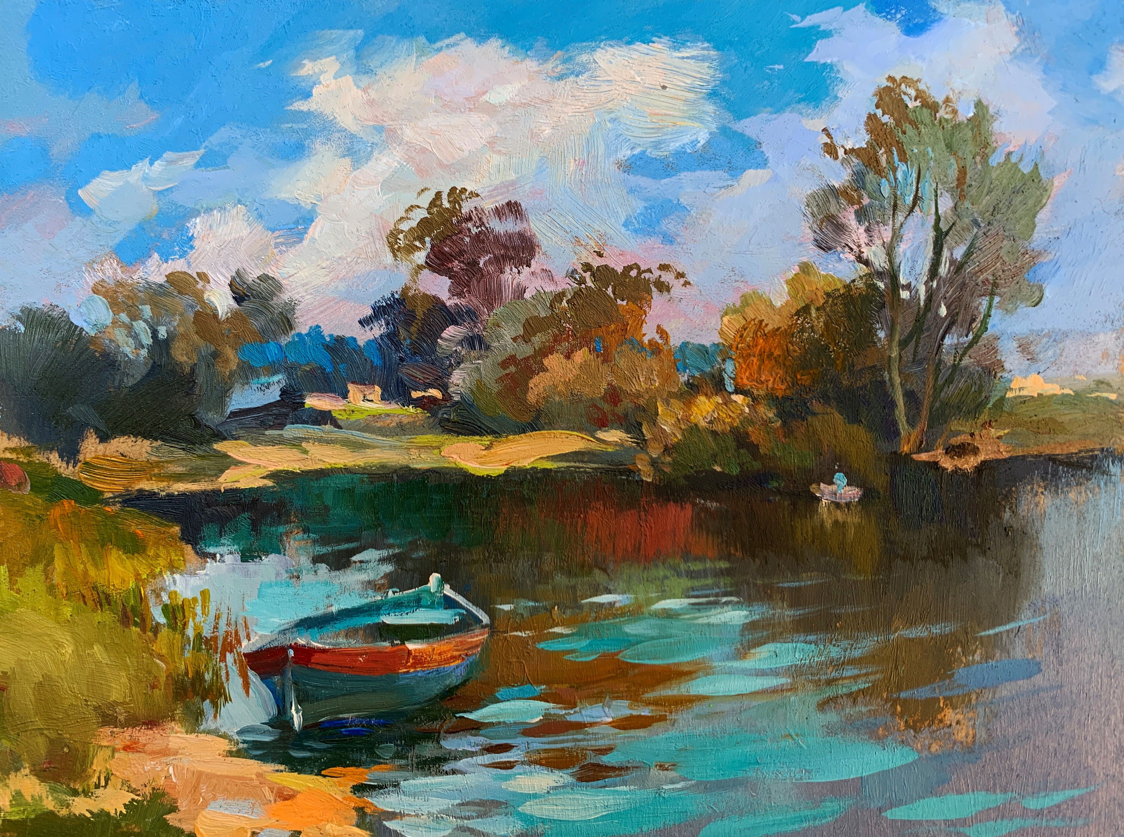 Dipinto ad olio Preparazione alla pesca Yuriy Suprunchuk 15x19cm