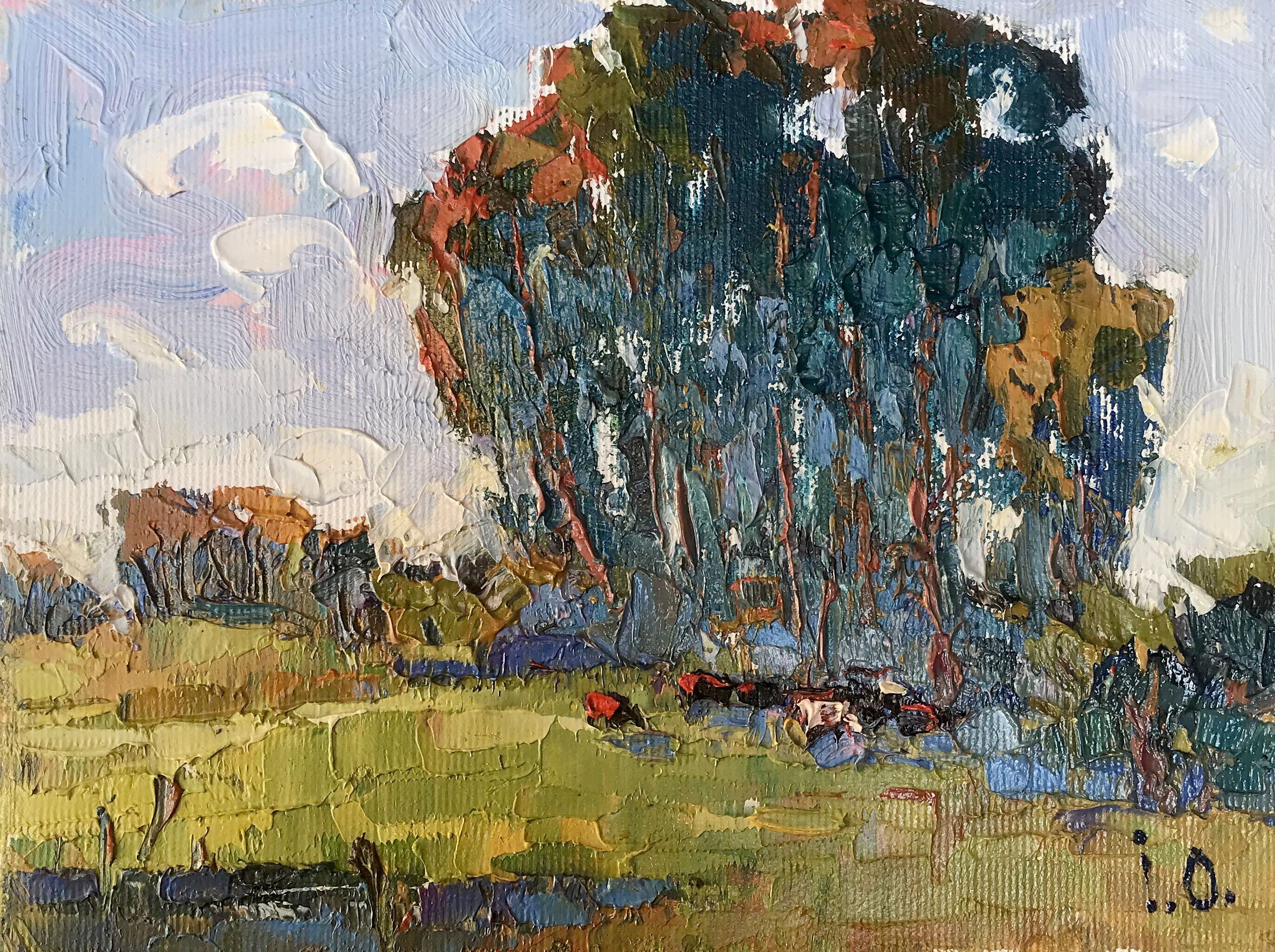 Dipinto ad olio All'ombra dei carici Oksana Ivanyuk 15x20cm