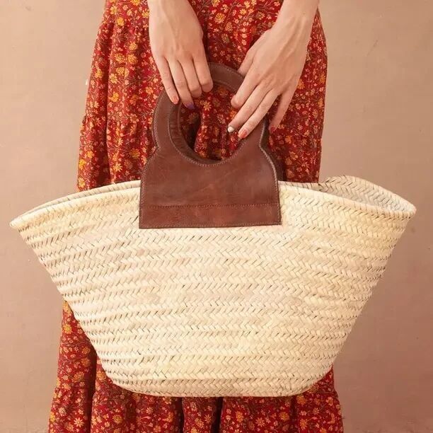 French Basket with Round Leather Handles – Brown