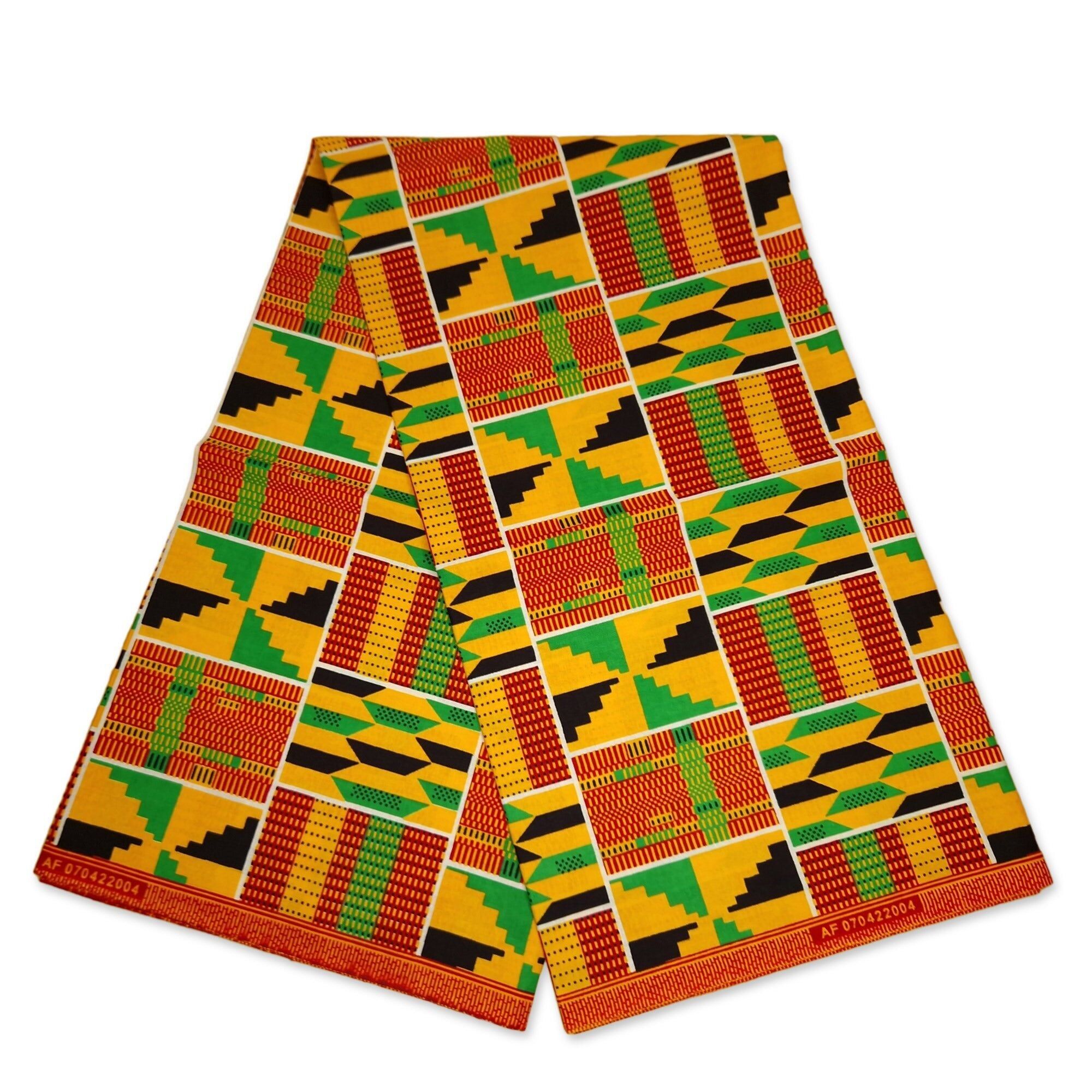 6 Yards – Afrikanischer grün-gelber Kente-Stoff (KENTE Ghana Wachstuch AF-4005) – 100 % Baumwolle