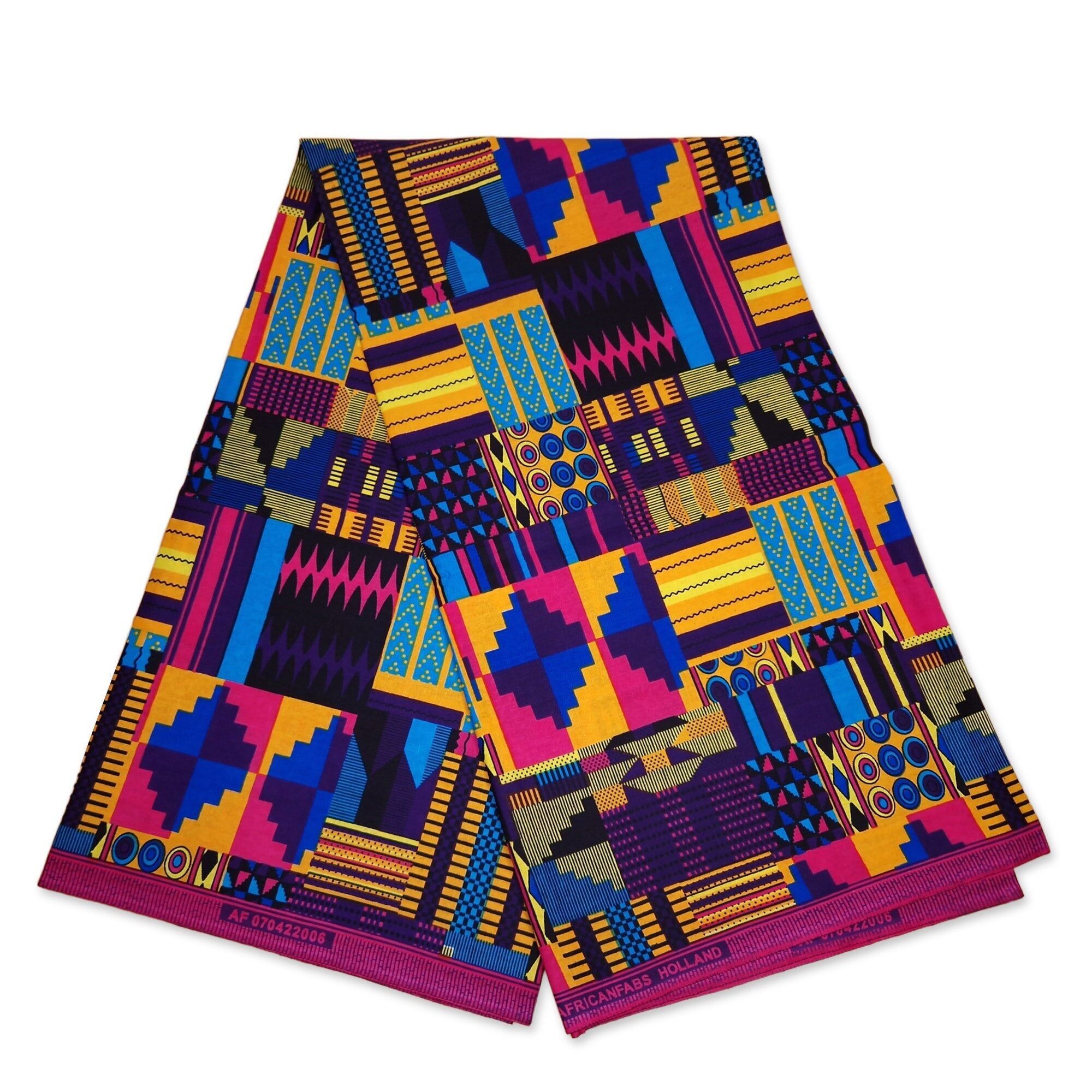 6 Yards – Afrikanischer mehrfarbiger Kente-Stoff (KENTE Ghana Wachstuch AF-4034) – 100 % Baumwolle