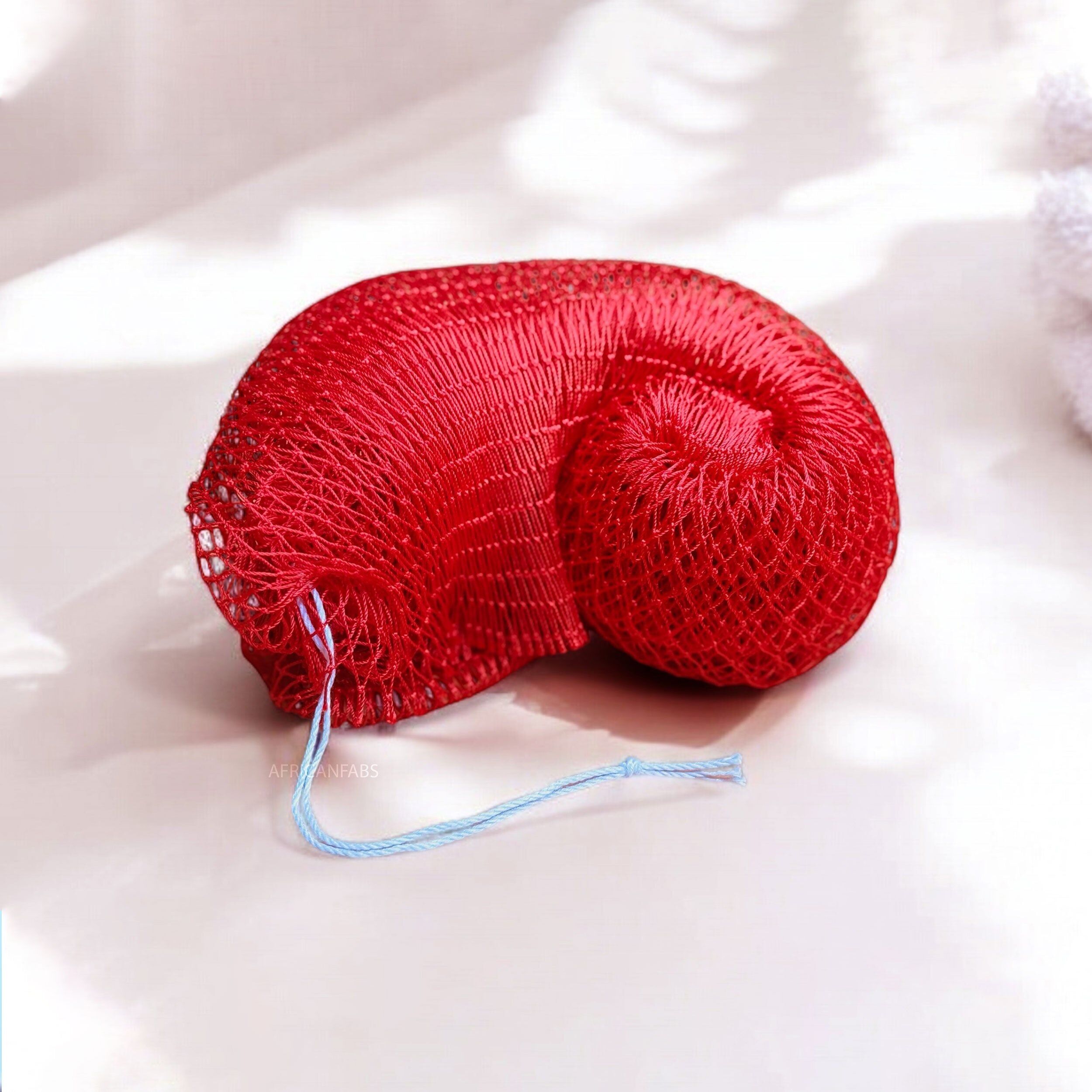 5 Stück – Afrikanischer Netzschwamm / Afrikanisches Peelingnetz / Sapo-Schwamm – Rot