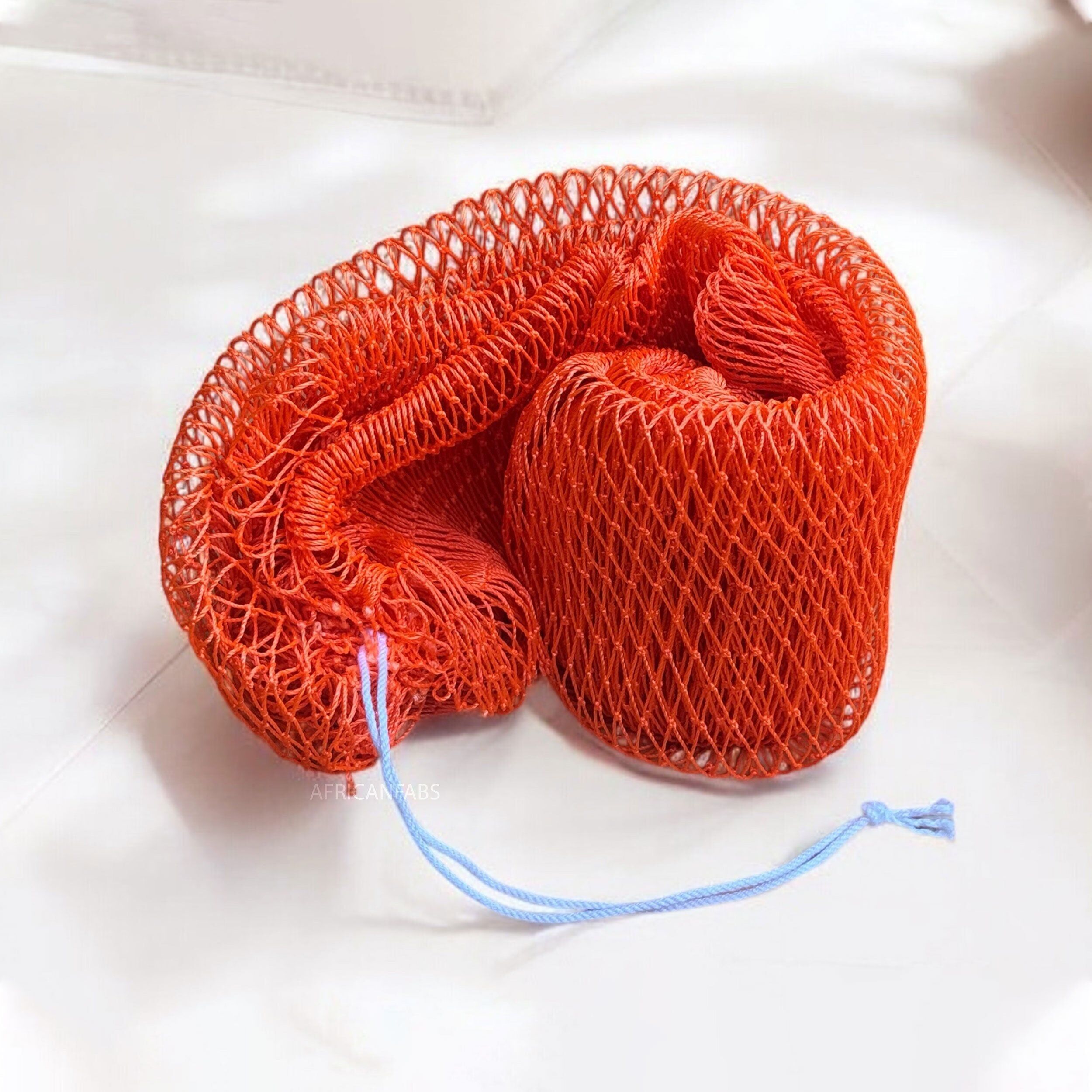 5 Stück – Afrikanischer Netzschwamm / Afrikanisches Peelingnetz / Sapo-Schwamm – Orange
