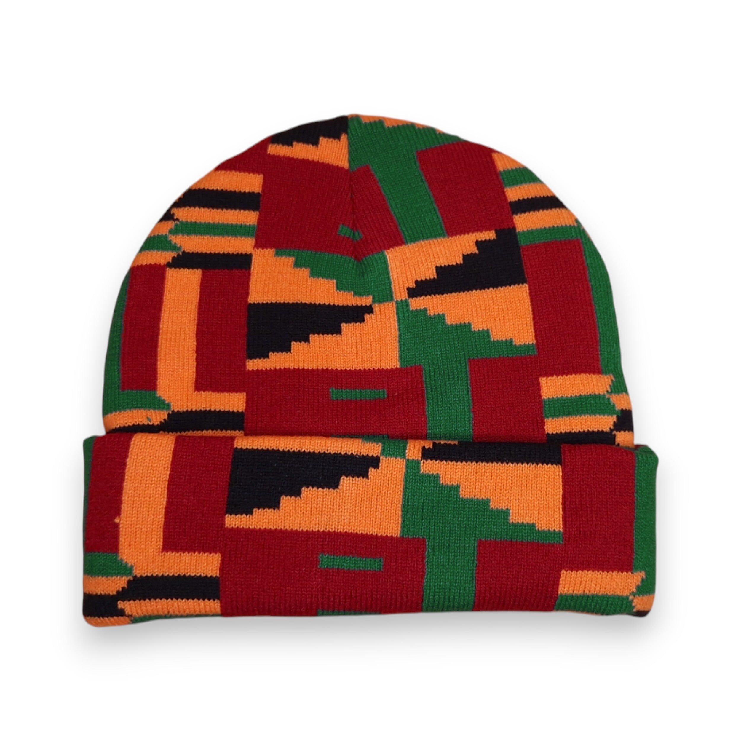 Bonnet/chapeau d'hiver en tissu africain - Kente vert