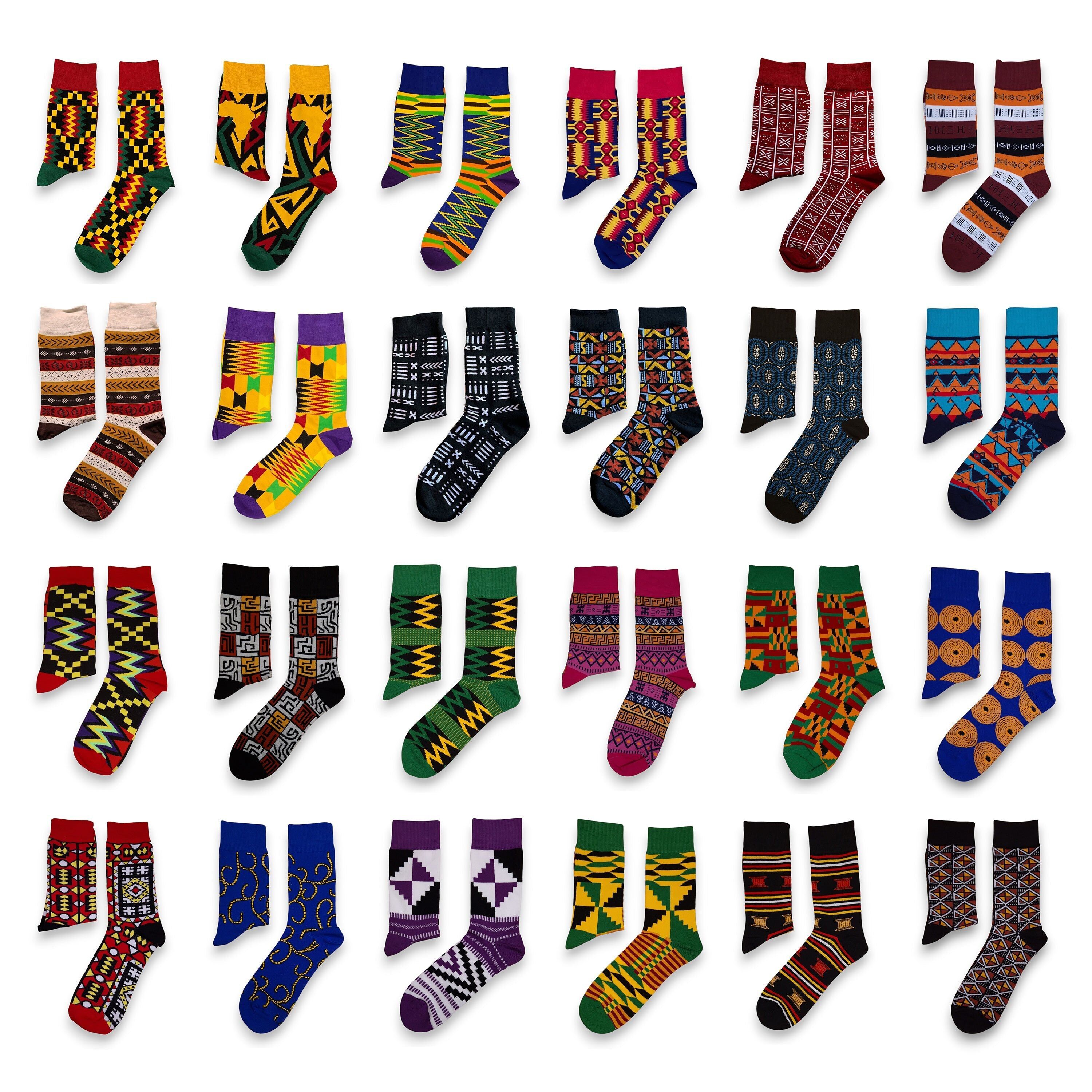 Assortiment de 24 paires différentes - Chaussettes africaines / Chaussettes afro / Chaussettes à motifs africains - Les 24 styles