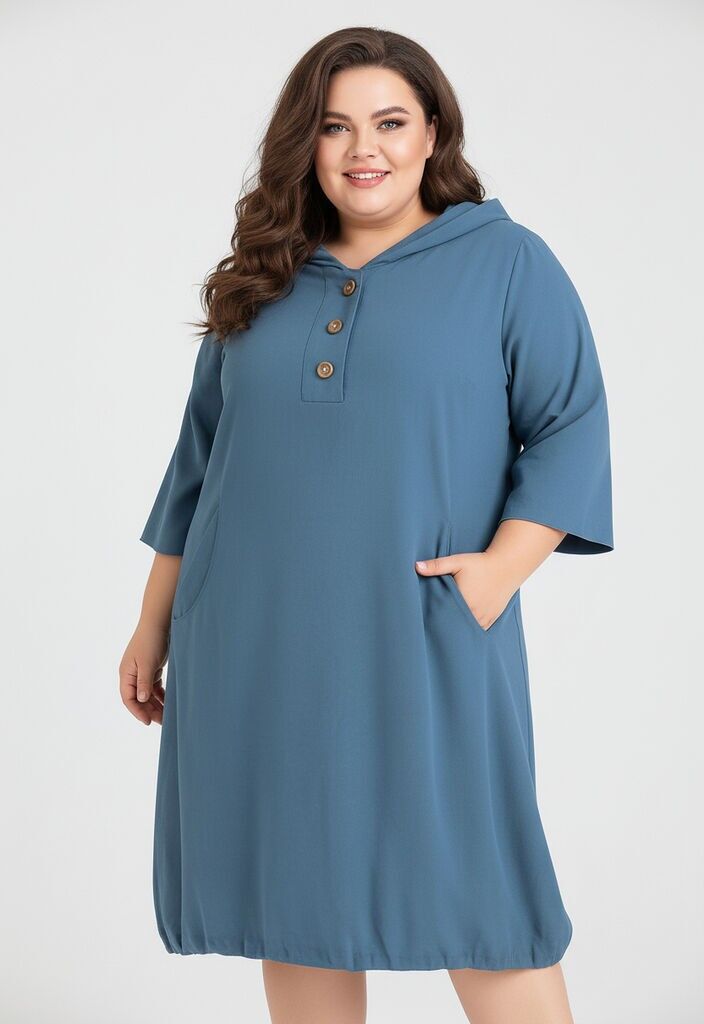 Abito blu con cappuccio taglie forti (C8020)