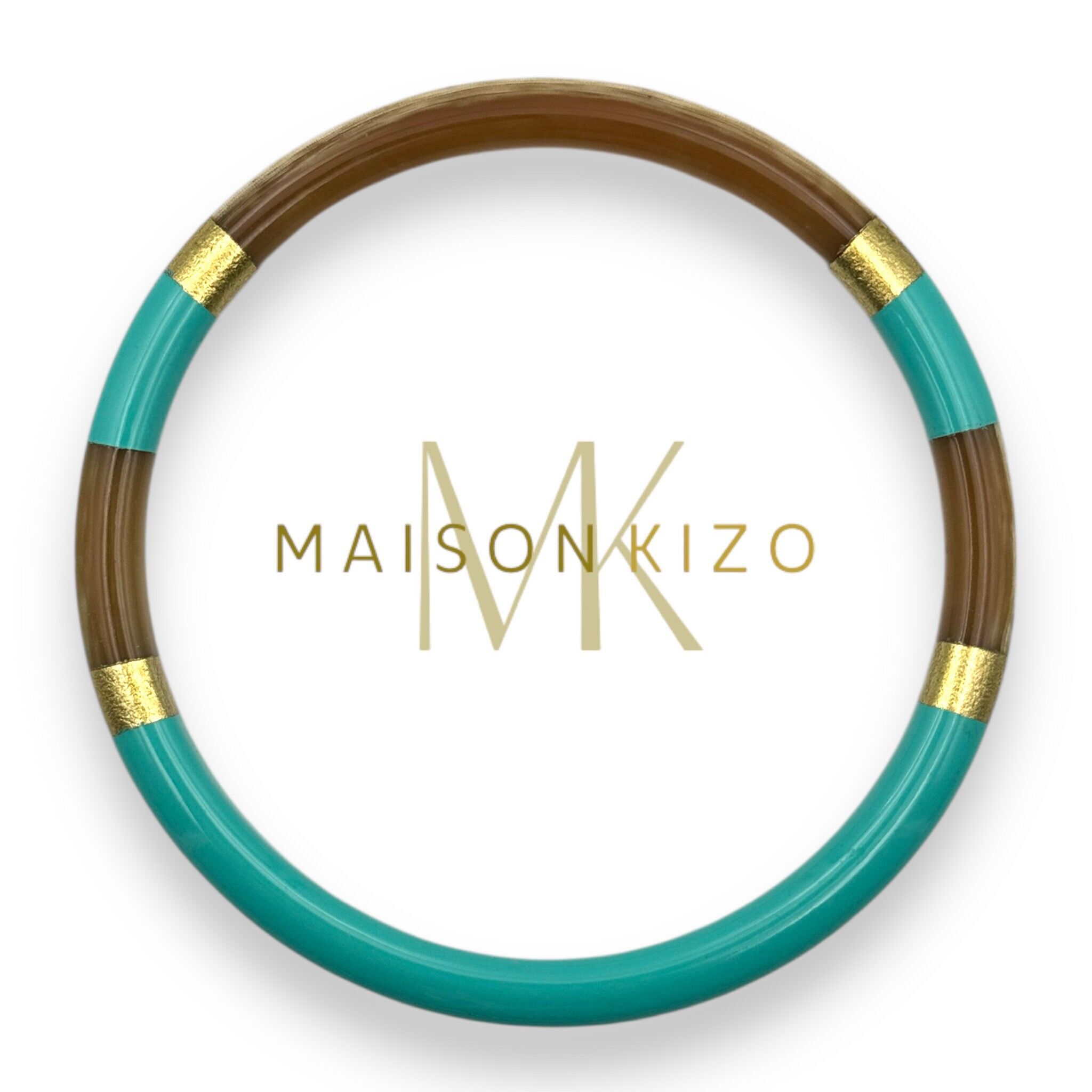Braccialetto in corno di bufalo multicolore turchese e oro C84