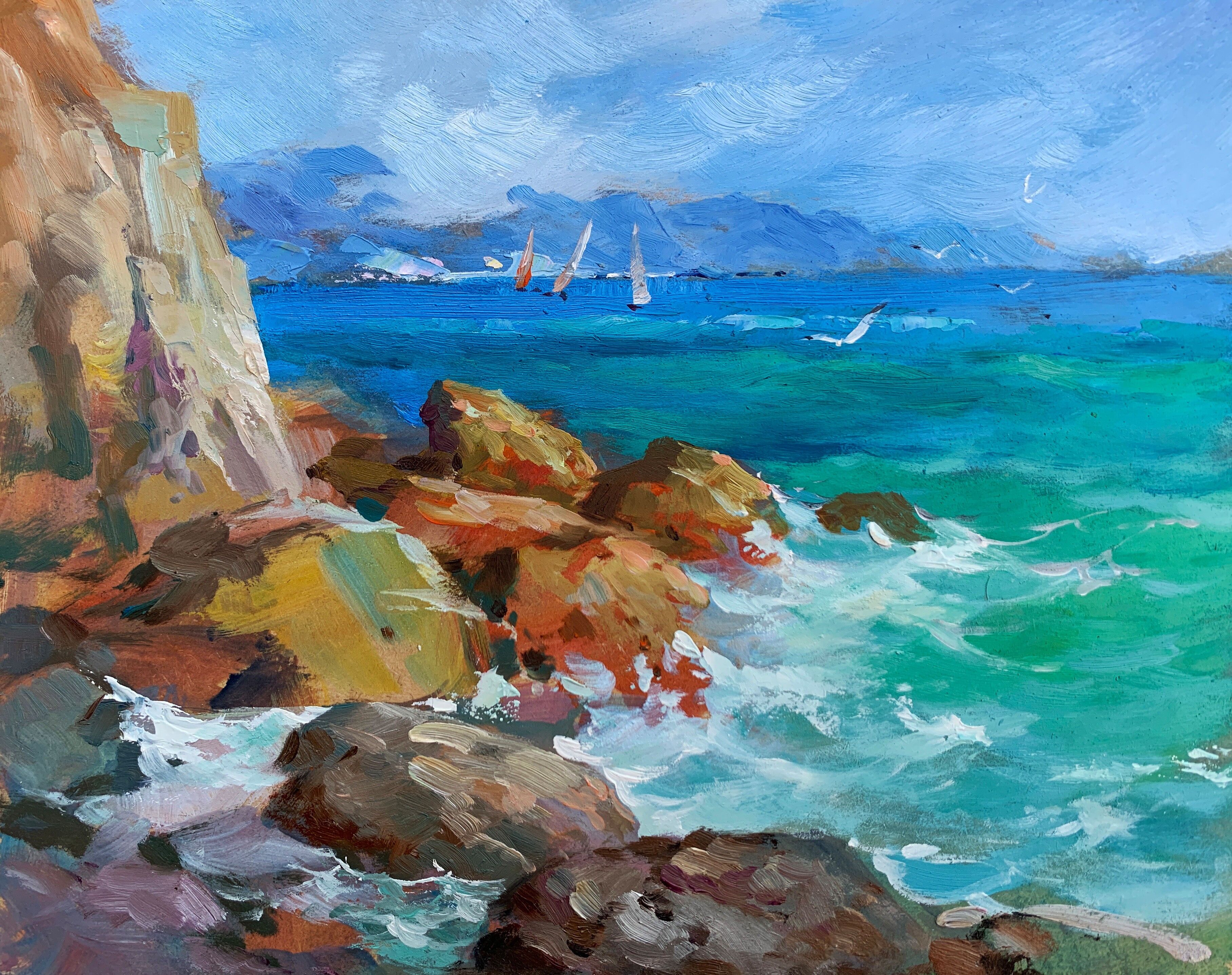 Dipinto a olio Le onde del mare si infrangono contro le rocce Yuriy Suprunchuk 24x31cm