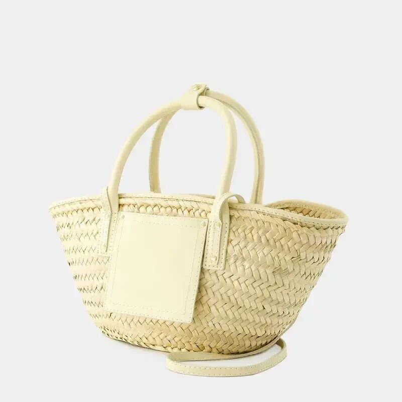 Elegant Beige-Ivory Straw Bag with Dual Carry – Handwoven