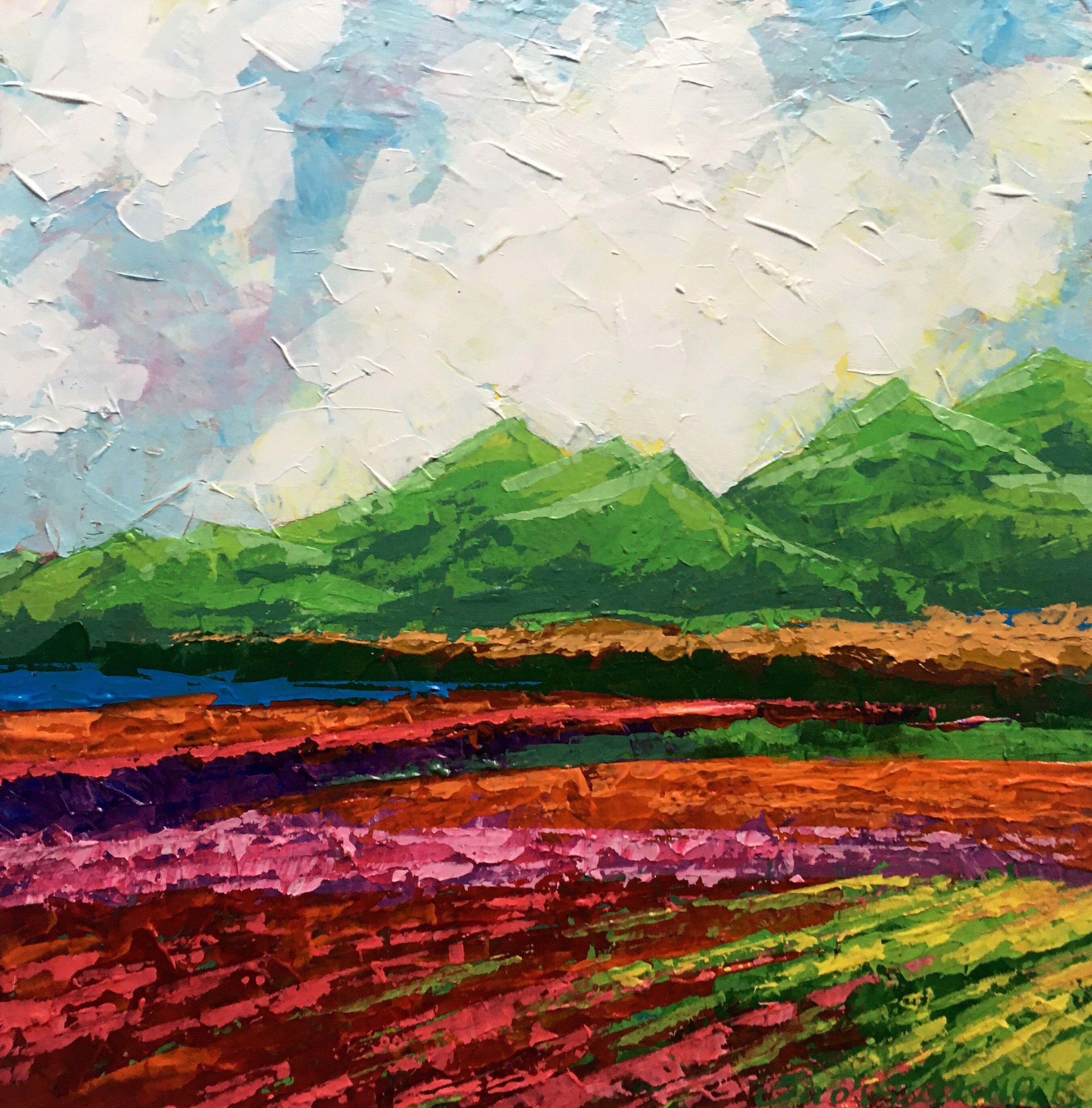 Dipinto ad olio Estate nei Carpazi Zadorozhnya Vita 20x20cm