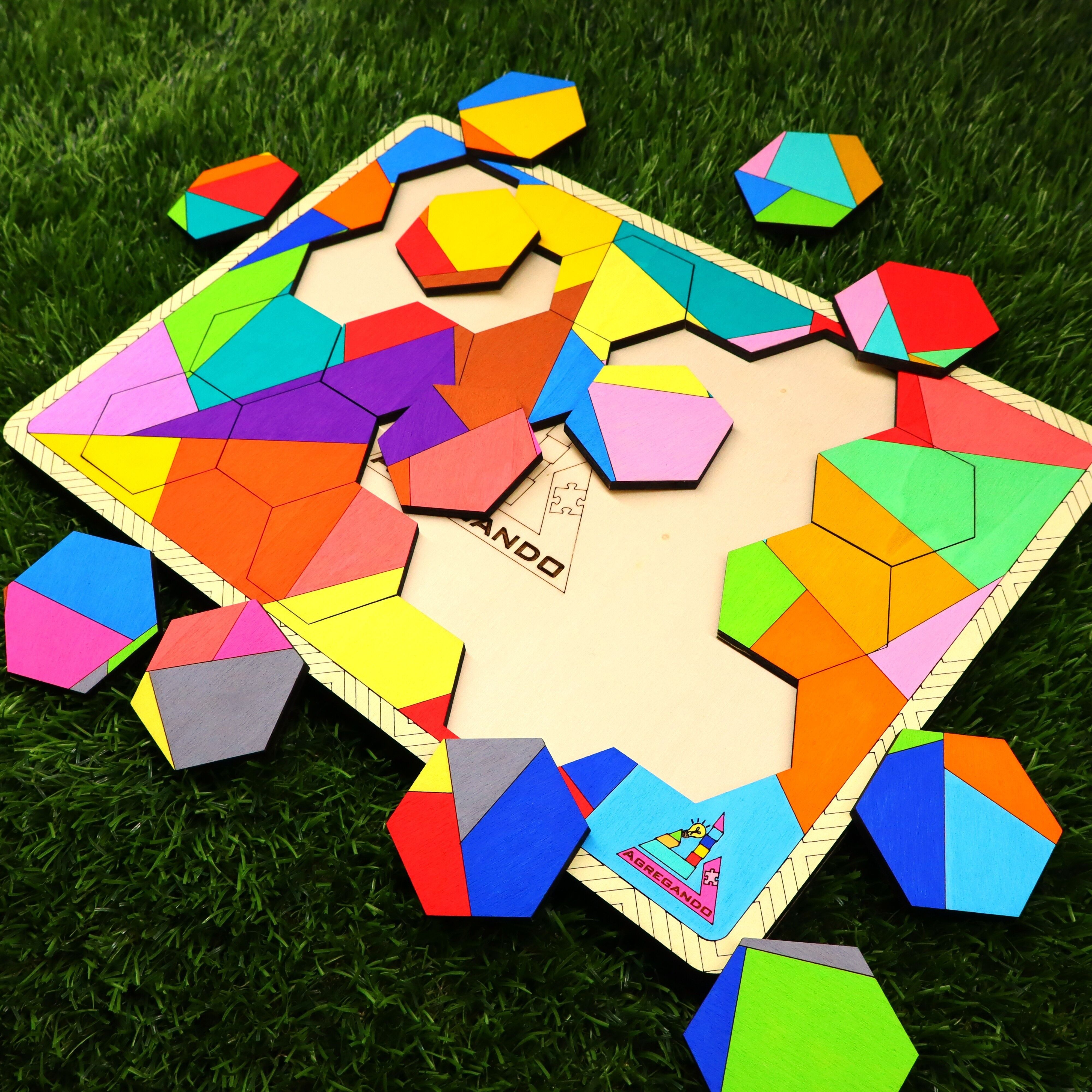 Colorful Hexagon Wooden Puzzle • Brain Teaser Game • Logic and Spatial Thinking Toy • Modern Home Decor • Educational Gift for Kids & Adults