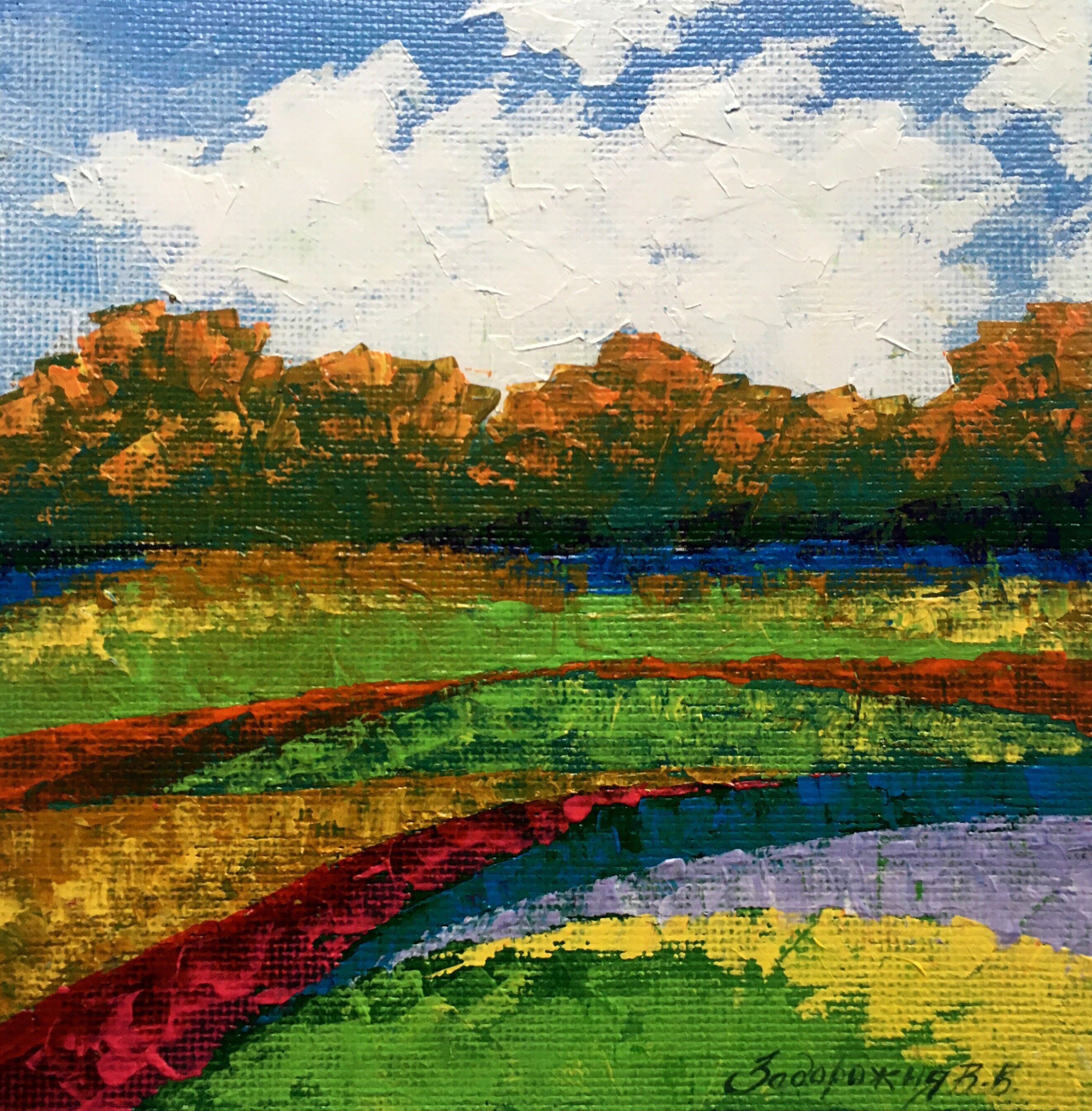 Dipinto ad olio Mattina d'autunno Zadorozhnya Vita 20x20 cm