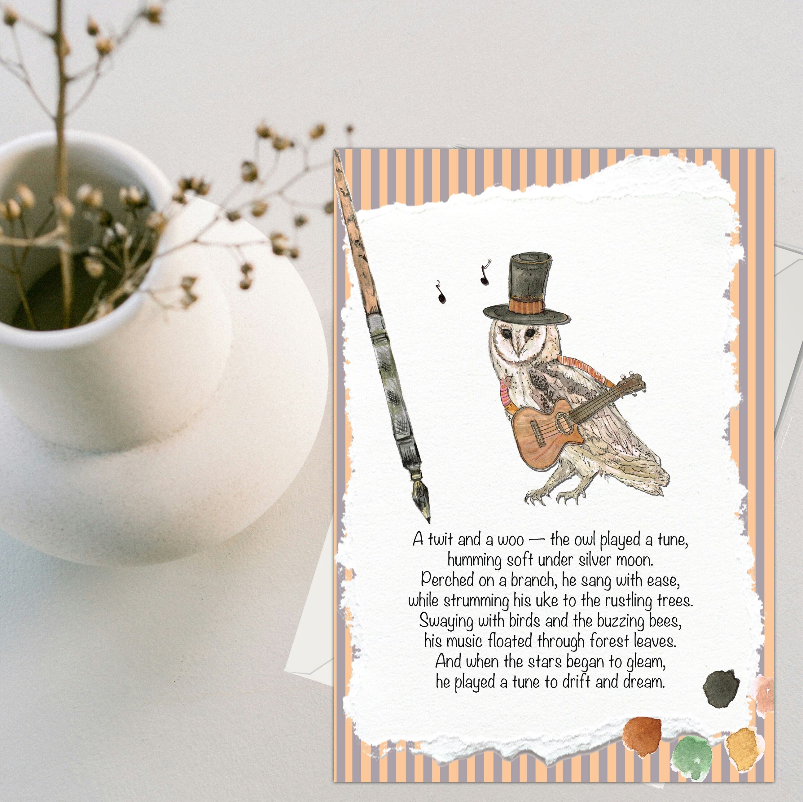 Carte de vœux Hibou Ukulélé