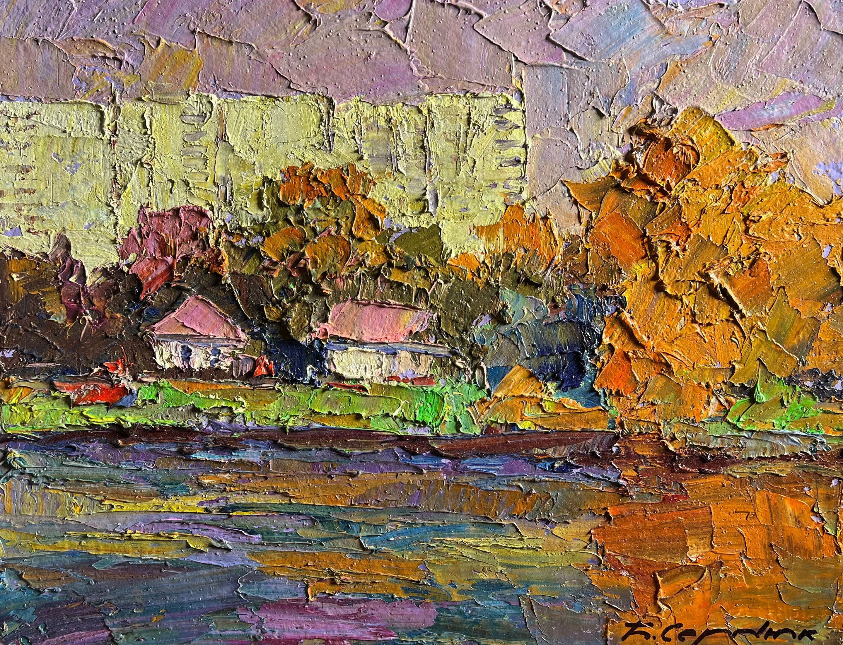 Dipinto ad olio Vista sulla città Boris Serdyuk 23x30cm