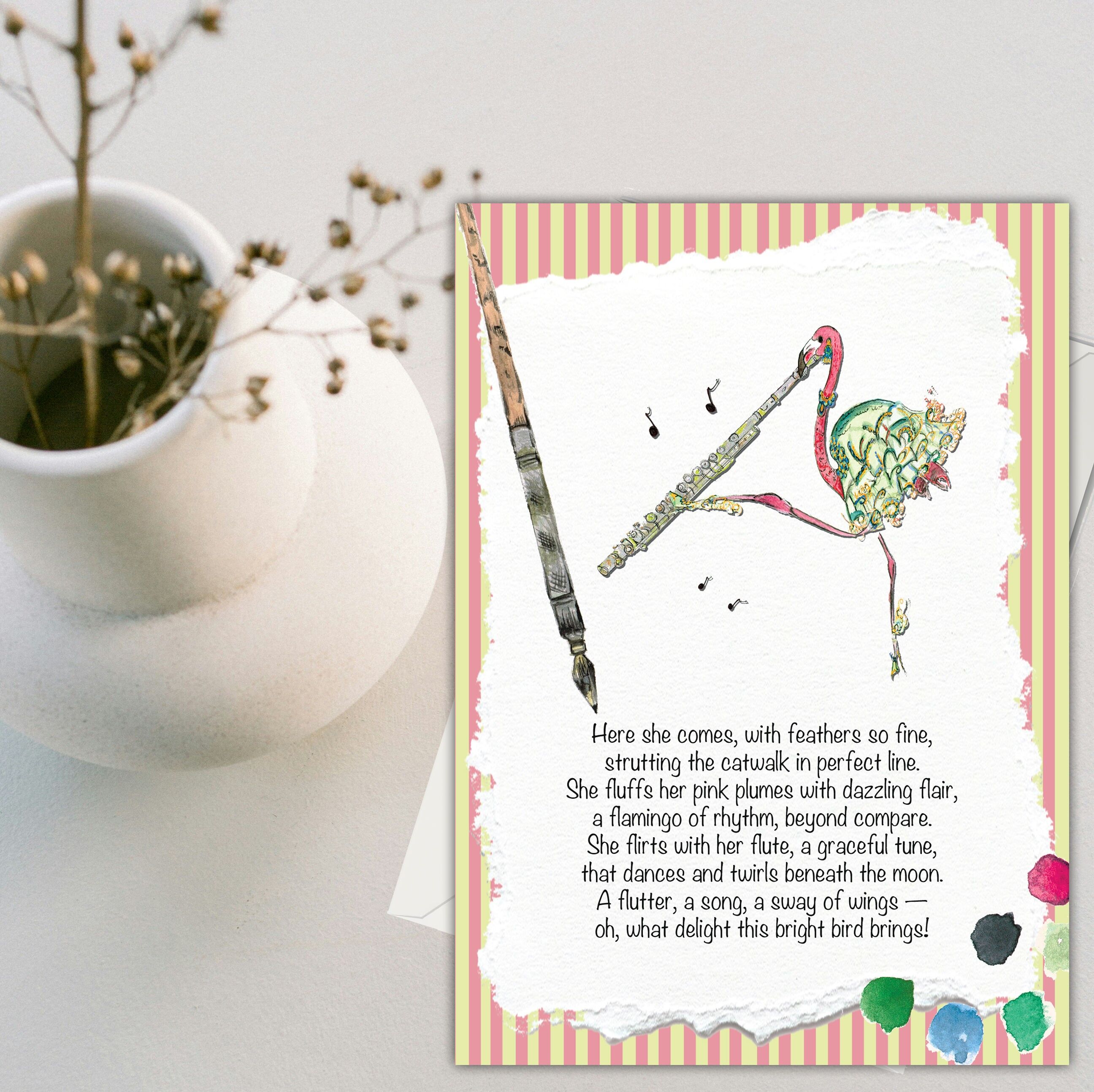 Carte de vœux « Flûte et flamant rose » (120 x 170)