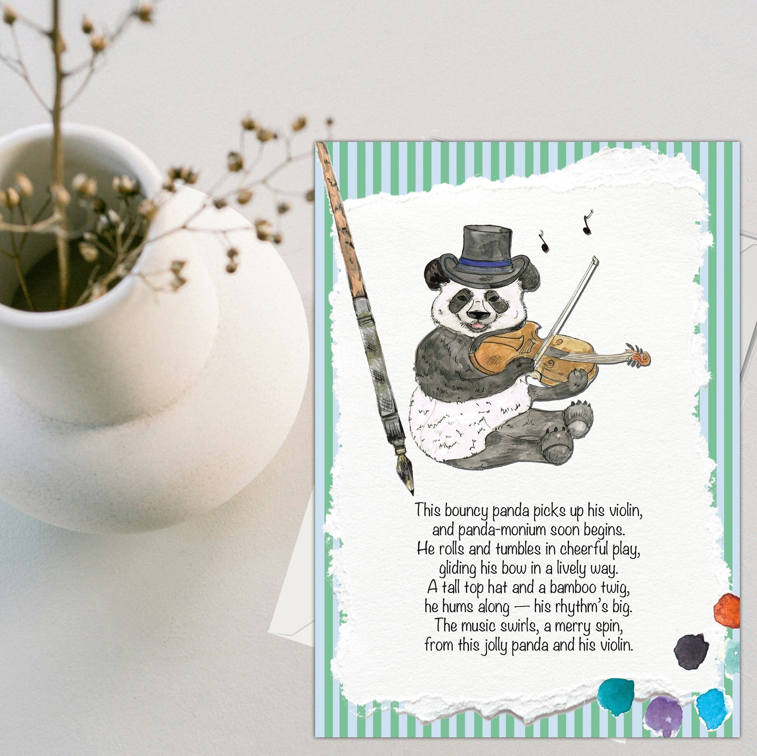 Carte de vœux Le panda et son violon (120 x 170)