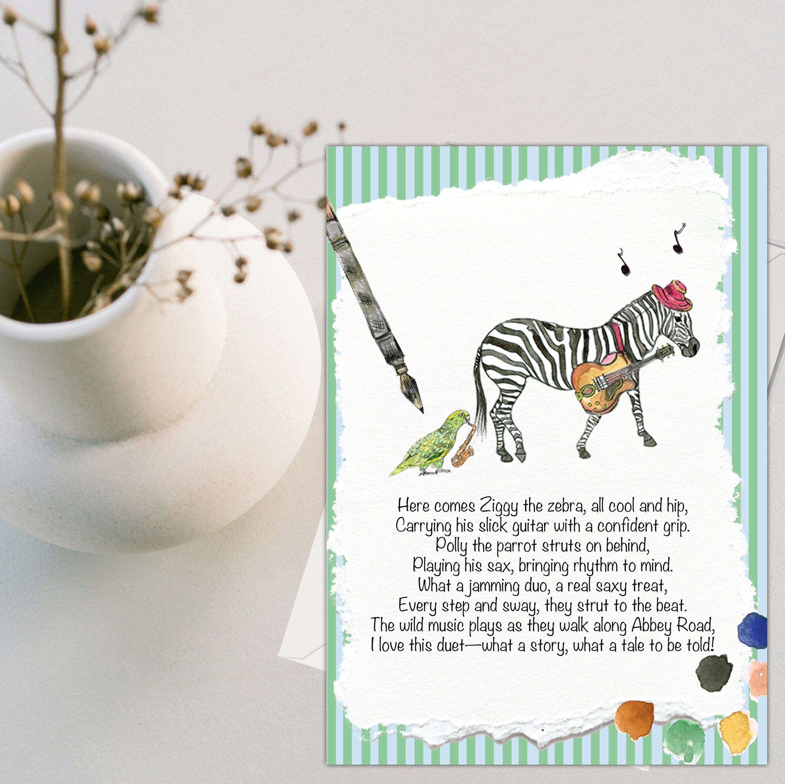 Carte de vœux Le zèbre et sa guitare (120 x 170)