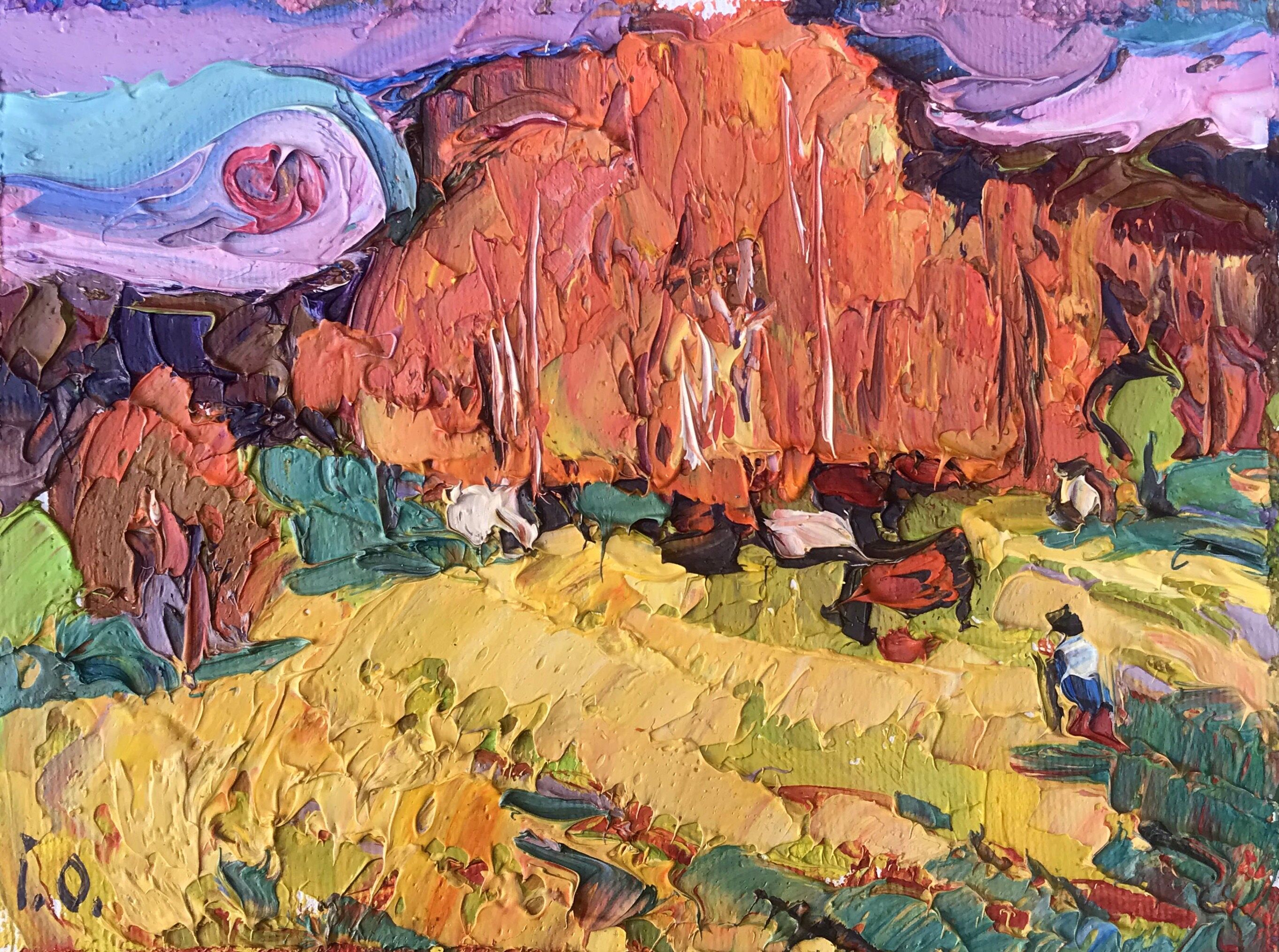 Dipinto ad olio Il sole è basso Oleksiy Ivanyuk 15x20cm