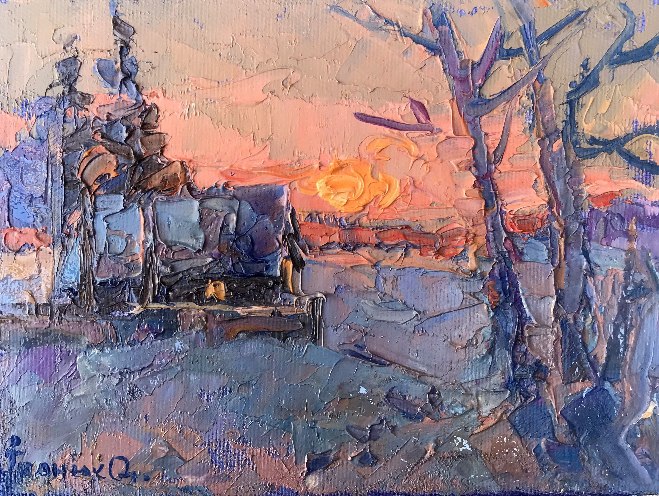 Dipinto ad olio Sera gelida Oleksiy Ivanyuk 15x20cm