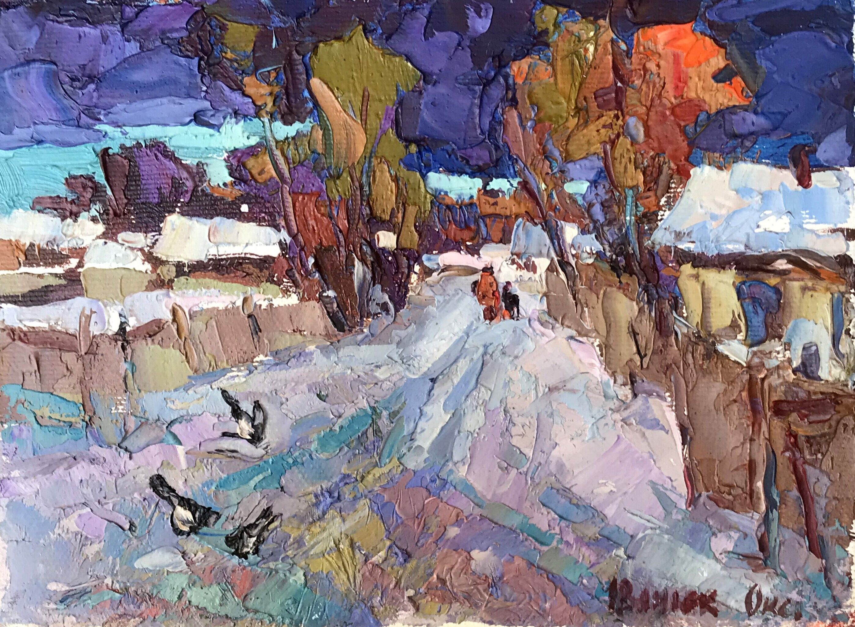 Dipinto ad olio Strada innevata Oksana Ivanyuk 15x20cm