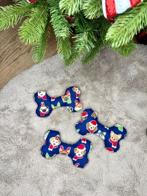 Juguete navideño para perros con forma de hueso, chirriante.