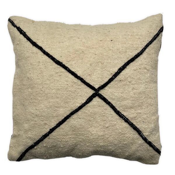 Cojín de tejido plano Beni Ourain - Cojín cuadrado de lana natural y algodón