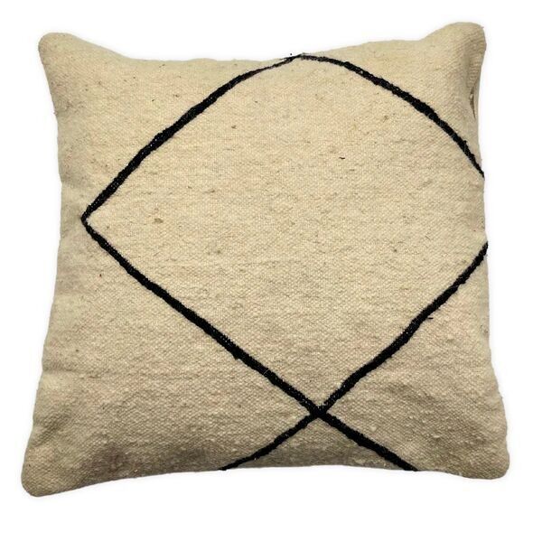 Cojín de tejido plano Beni Ourain - Cojín cuadrado de lana natural y algodón