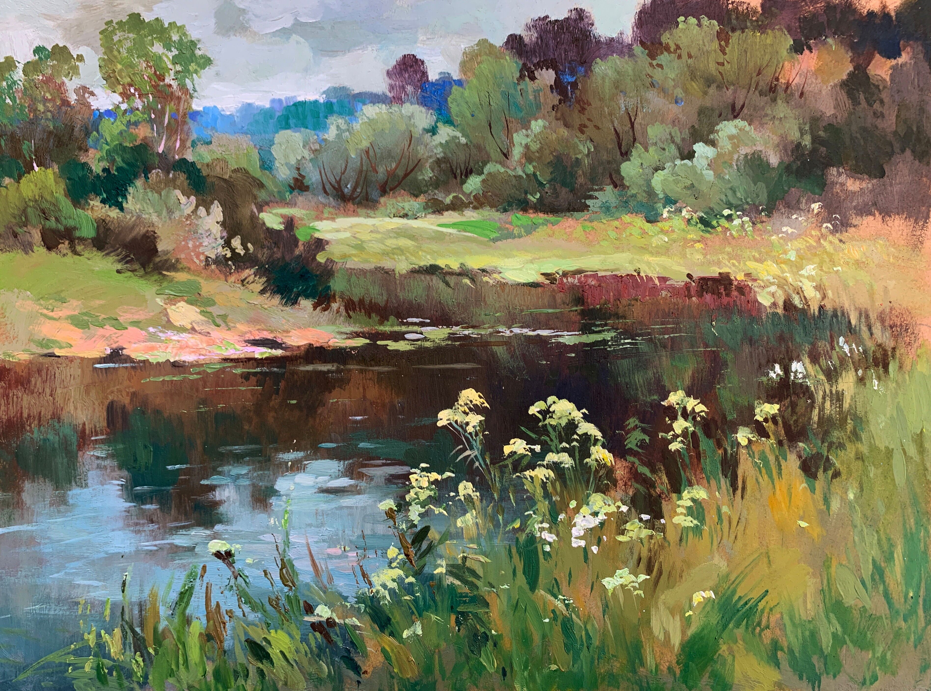 Peinture à l'huile « Rivière en forêt » de Yuriy Suprunchuk, 30 x 40 cm