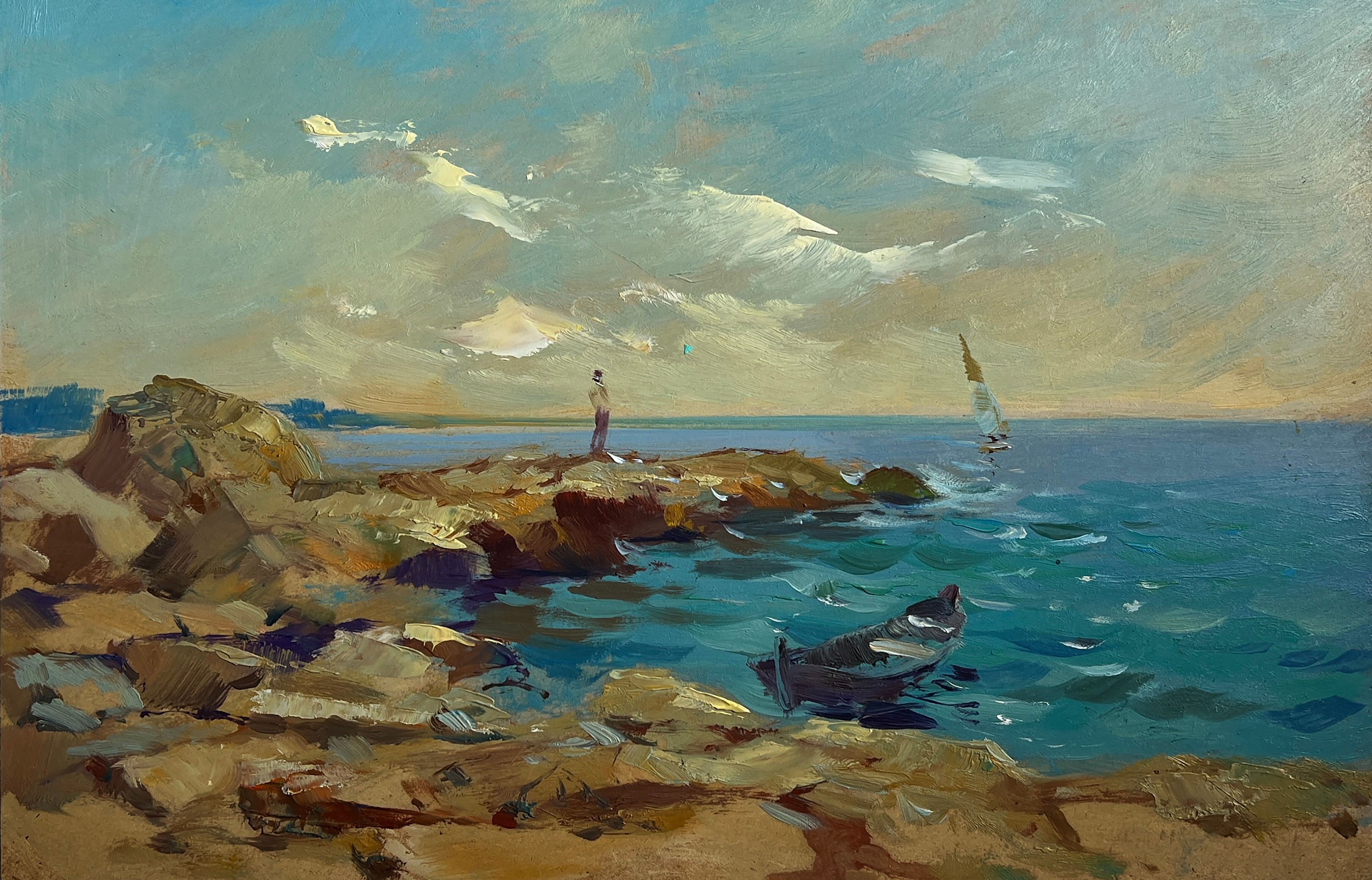 Pintura al óleo Admira la puesta de sol en el mar Yuriy Suprunchuk 20x30cm