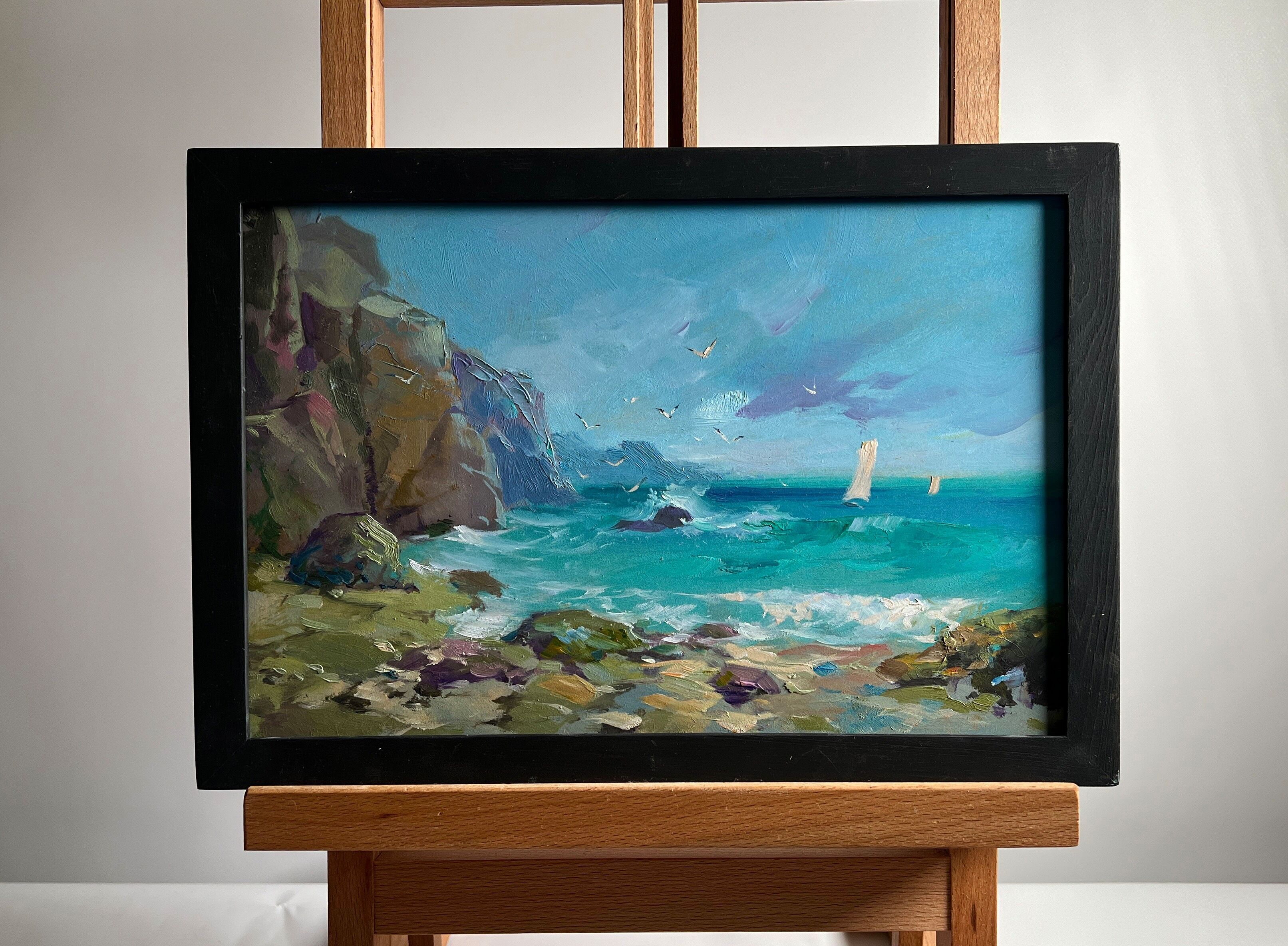 Dipinto ad olio Gabbiani che volano sul mare Yuriy Suprunchuk 20x30cm