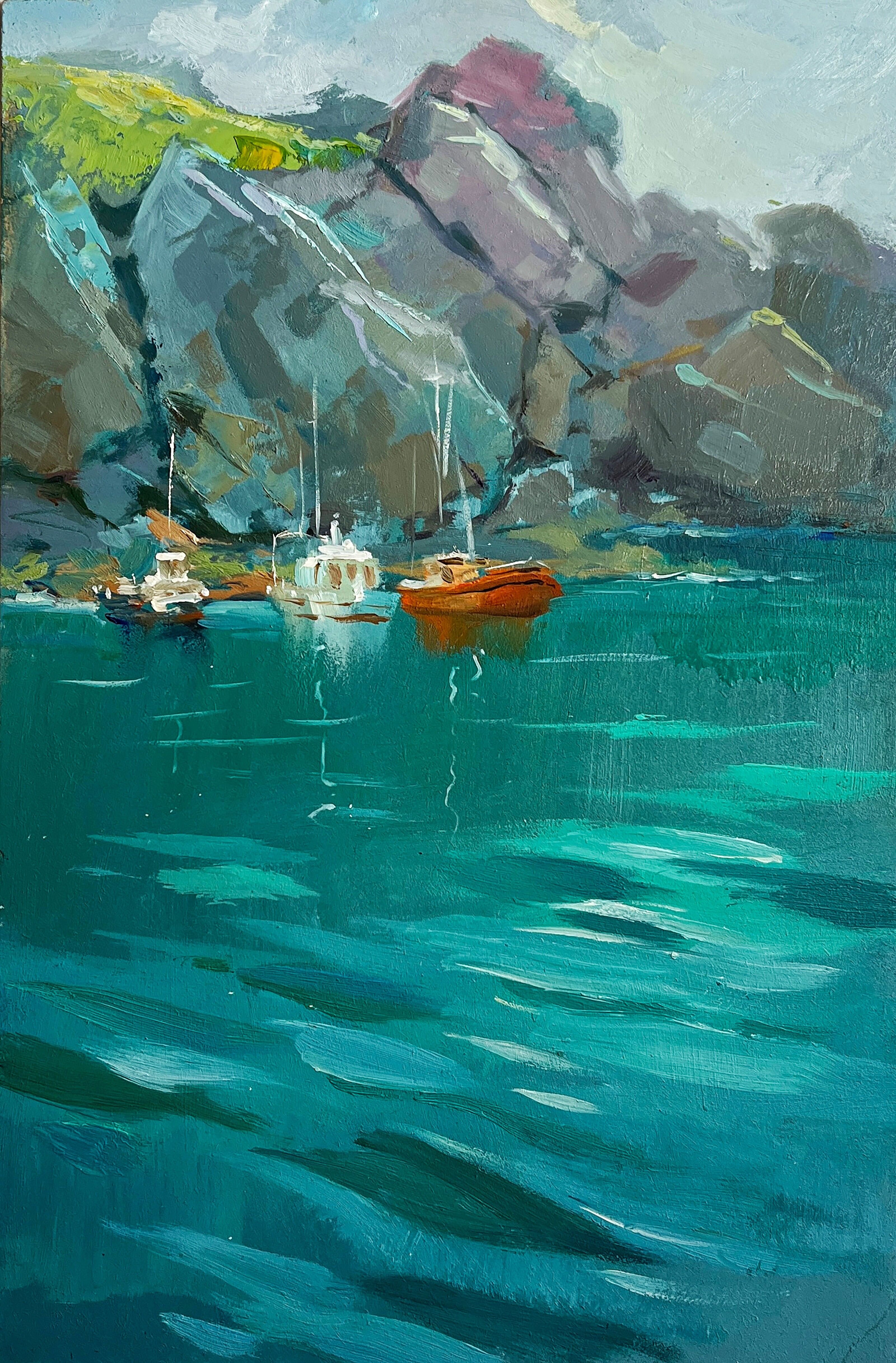 Pintura al óleo El mar lava las montañas Yuriy Suprunchuk 30x20cm