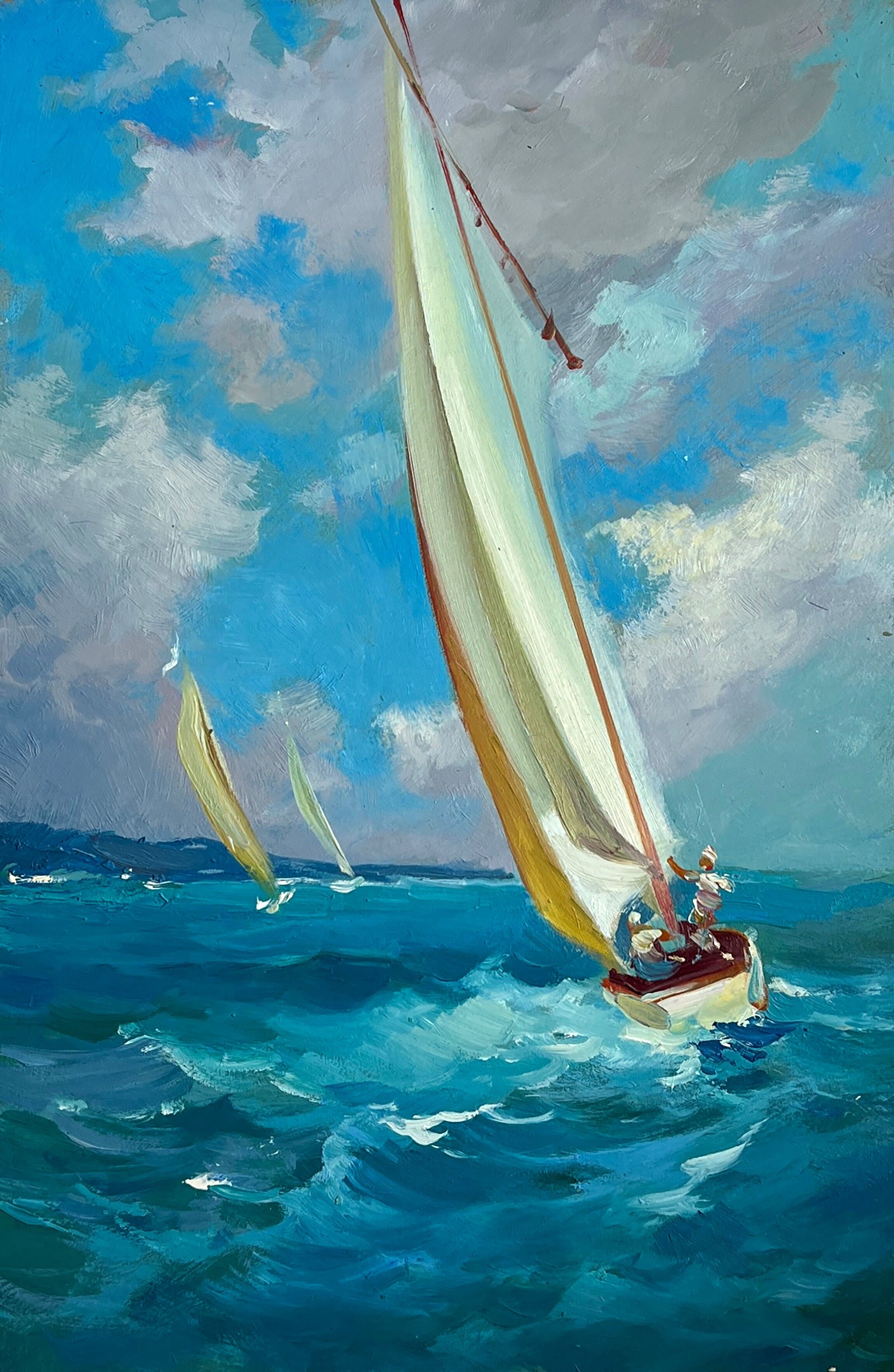 Dipinto ad olio Vacanze in barca a vela in mare Yuriy Suprunchuk 30x20cm