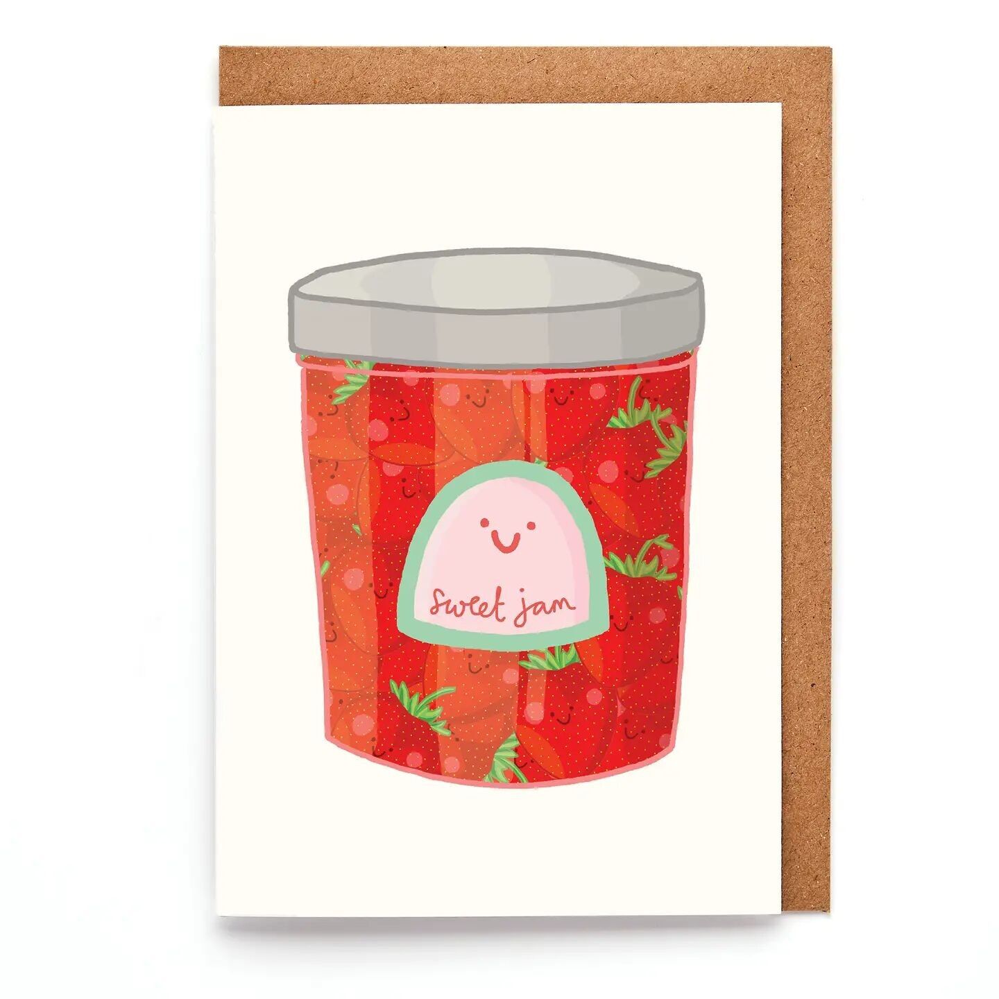 Carte gourmande aux fraises | Carte de vœux mini pot de confiture