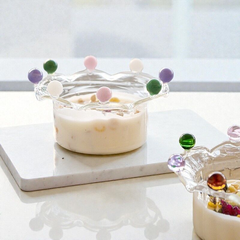 Cuenco de vidrio con forma de corona – Ensaladera de yogur sin plomo
