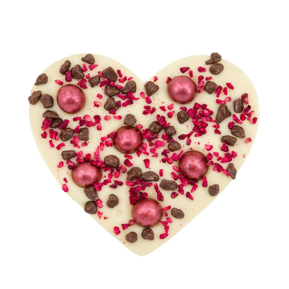 Cœur en chocolat blanc décoré de framboises et de chocolat - Cœur en chocolat blanc décoré de framboises et de chocolat
