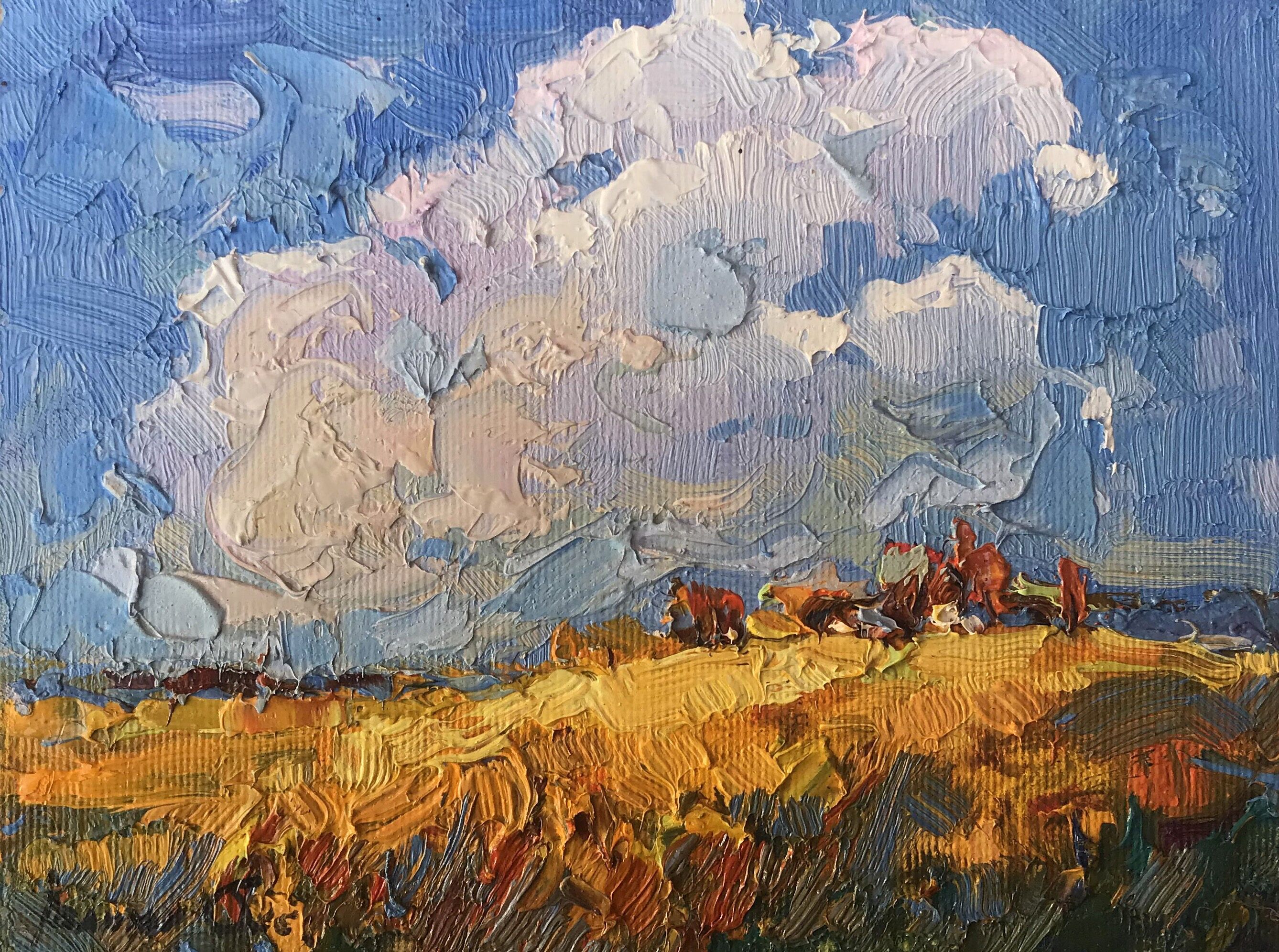 Dipinto ad olio Verso il cielo del pane Oksana Ivanyuk 15x20cm